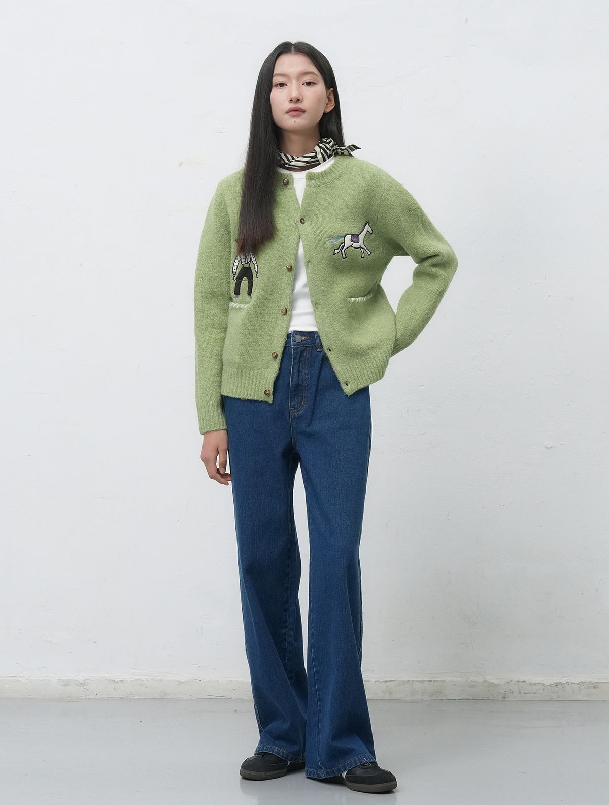 제너럴아이디어(GENERALIDEA) UNISEX 카우보이 크루넥 가디건 [LIME] / SBE4U04013