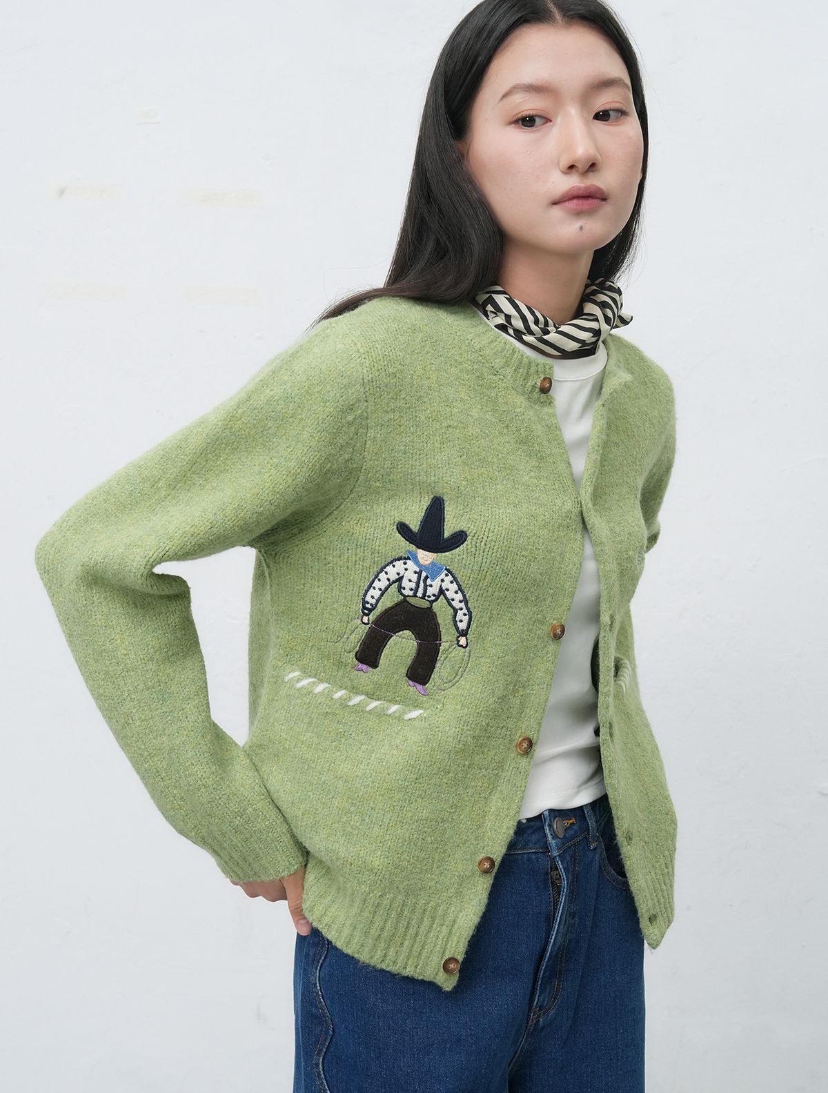 제너럴아이디어(GENERALIDEA) UNISEX 카우보이 크루넥 가디건 [LIME] / SBE4U04013