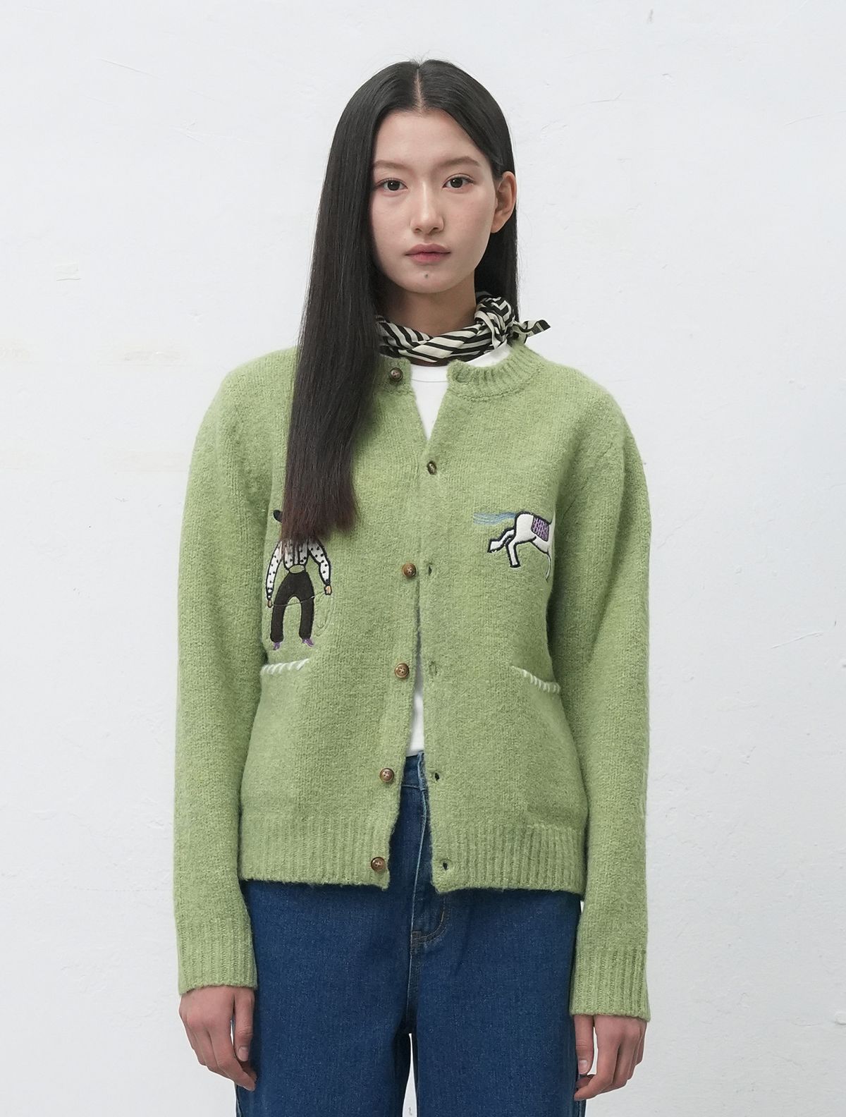 제너럴아이디어(GENERALIDEA) UNISEX 카우보이 크루넥 가디건 [LIME] / SBE4U04013