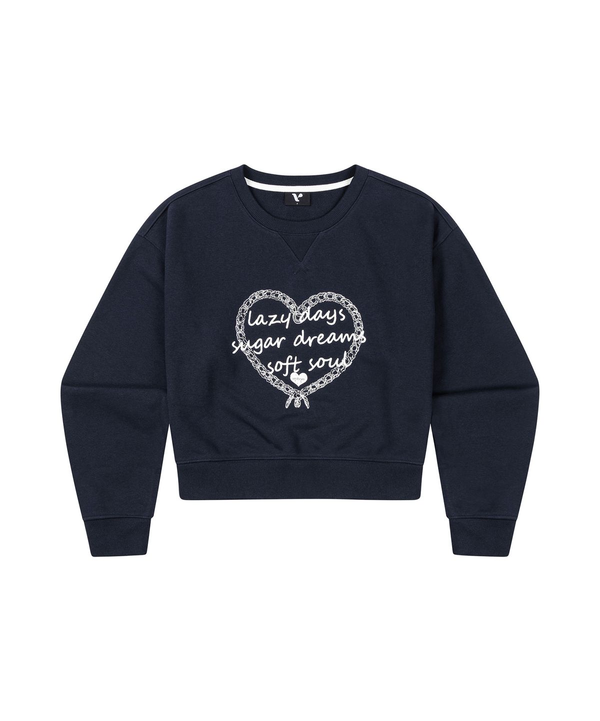 베스티리아(VESTIRYA) Dreamy Heart Crop Sweatshirts Navy