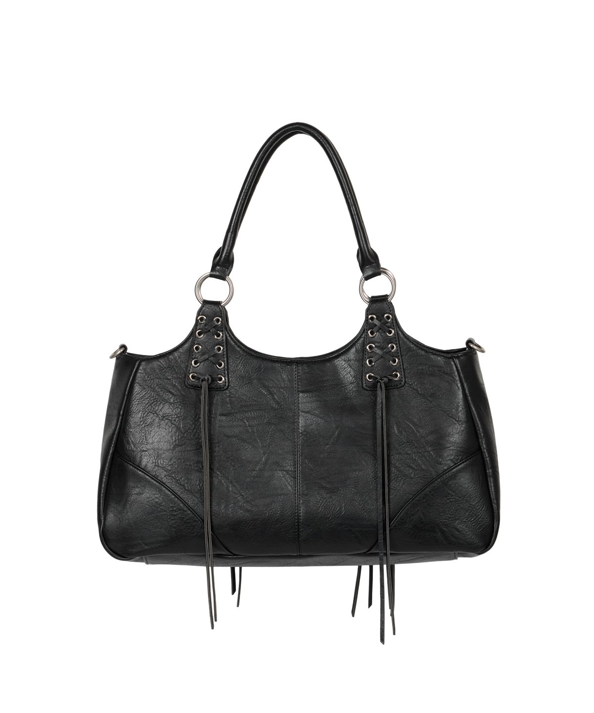 이우가마카라스(IUGAMAKARAS) Eyelet Leather Fringe Bag (Black)