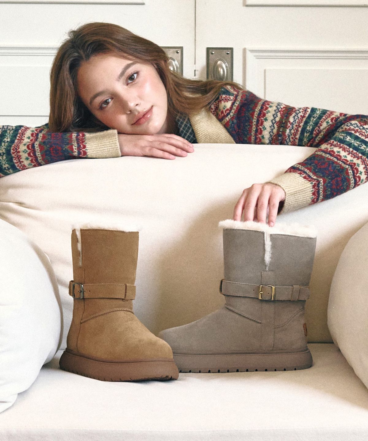 프리플라(FRI FLA) ljh1036 Warm Belt Mid Boots - 2 Colors