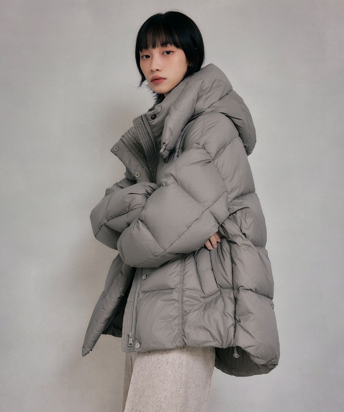 레프트서울(LEFTSEOUL) 이지 웜 후디드 덕 다운 점퍼 [그레이]