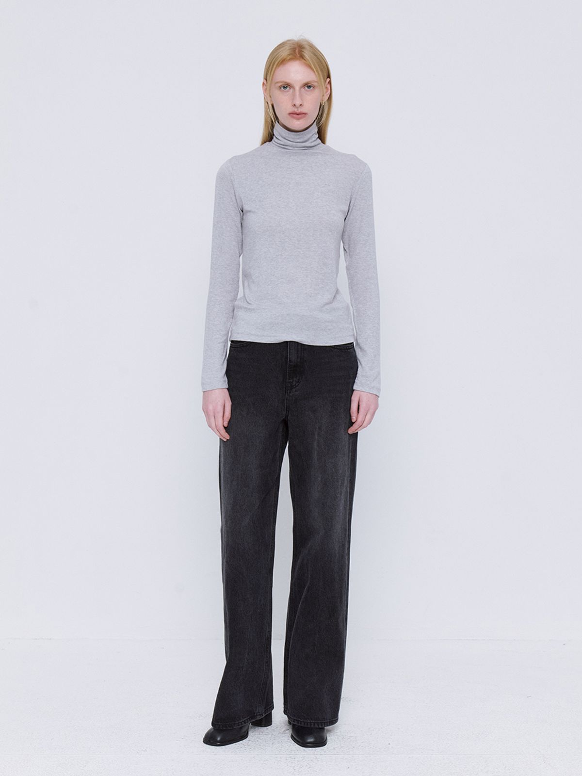 르세지엠(LESEIZEME) Soft Wool Tencel Turtleneck T-Shirt - LightGray