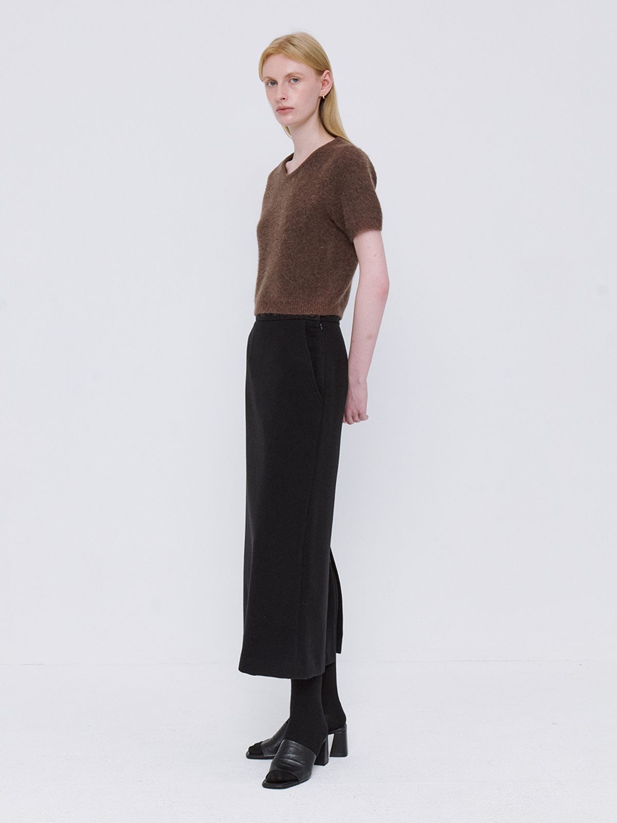 르세지엠(LESEIZEME) Basic Wool Tencel Long Skirt - Black