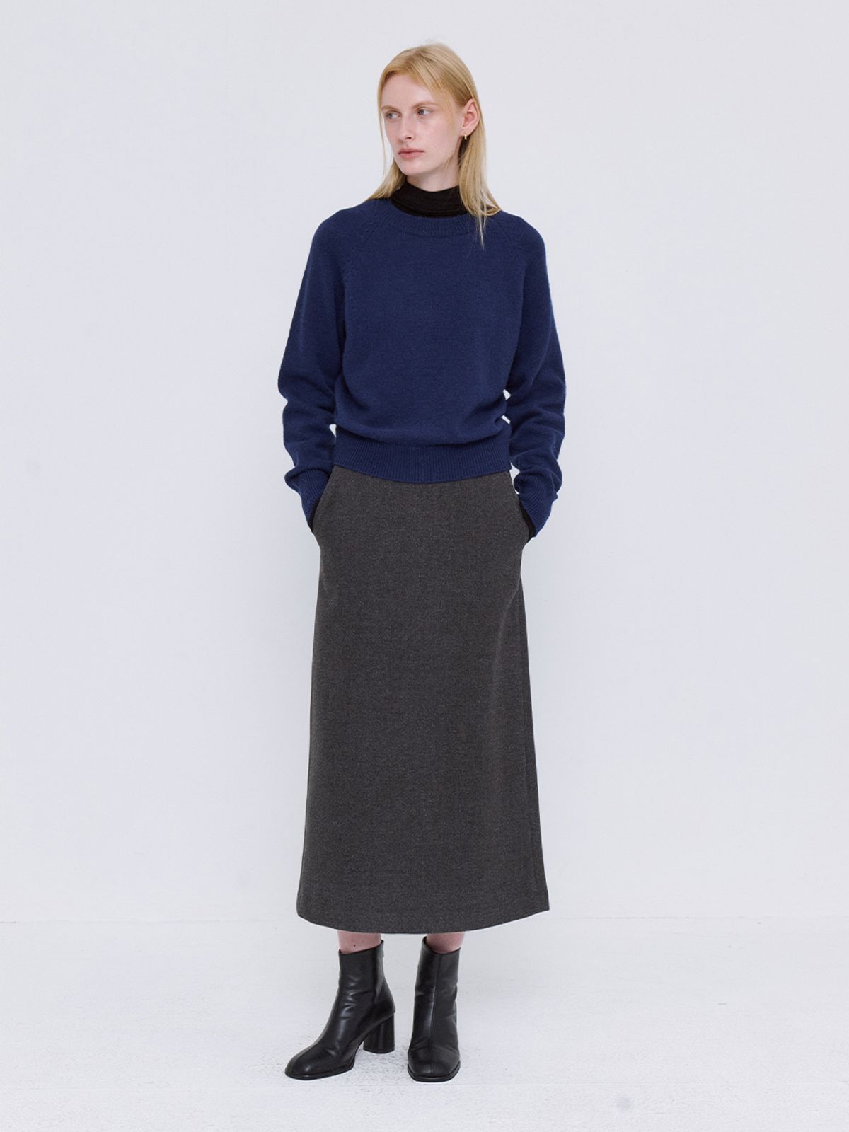 르세지엠(LESEIZEME) Basic Wool Tencel Long Skirt - Charcoal