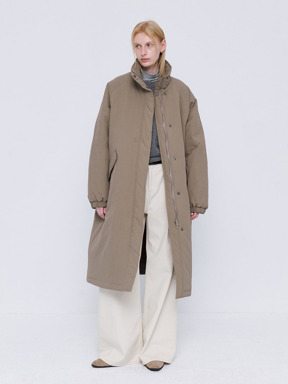 르세지엠(LESEIZEME) Classic Soft Long Padding Coat - KhakiBeige
