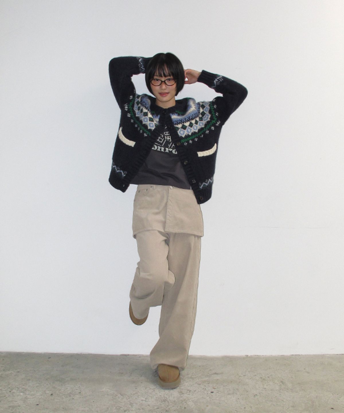 론론(RONRON) HEART POCKET CORDUROY SKIRT LAYERED PANTS BEIGE