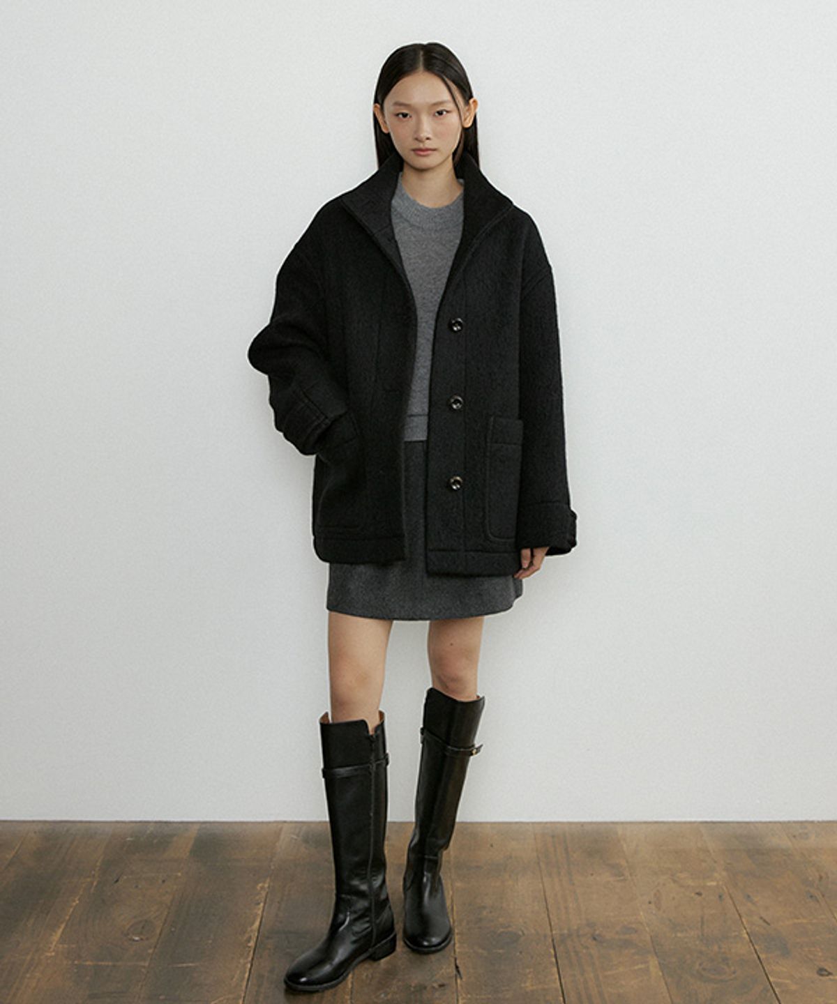 링서울(LINGSEOUL) alpaca high-neck half coat-black