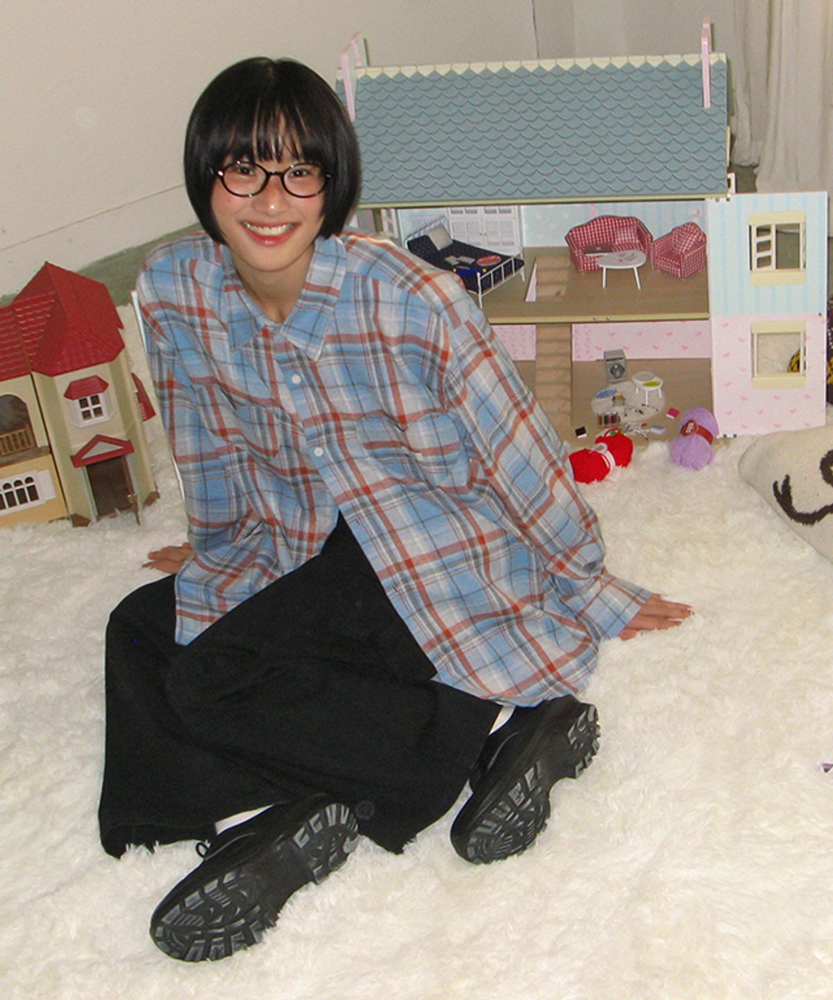 론론(RONRON) DOUBLE HEART POCKET CHECK SHIRT BLUE