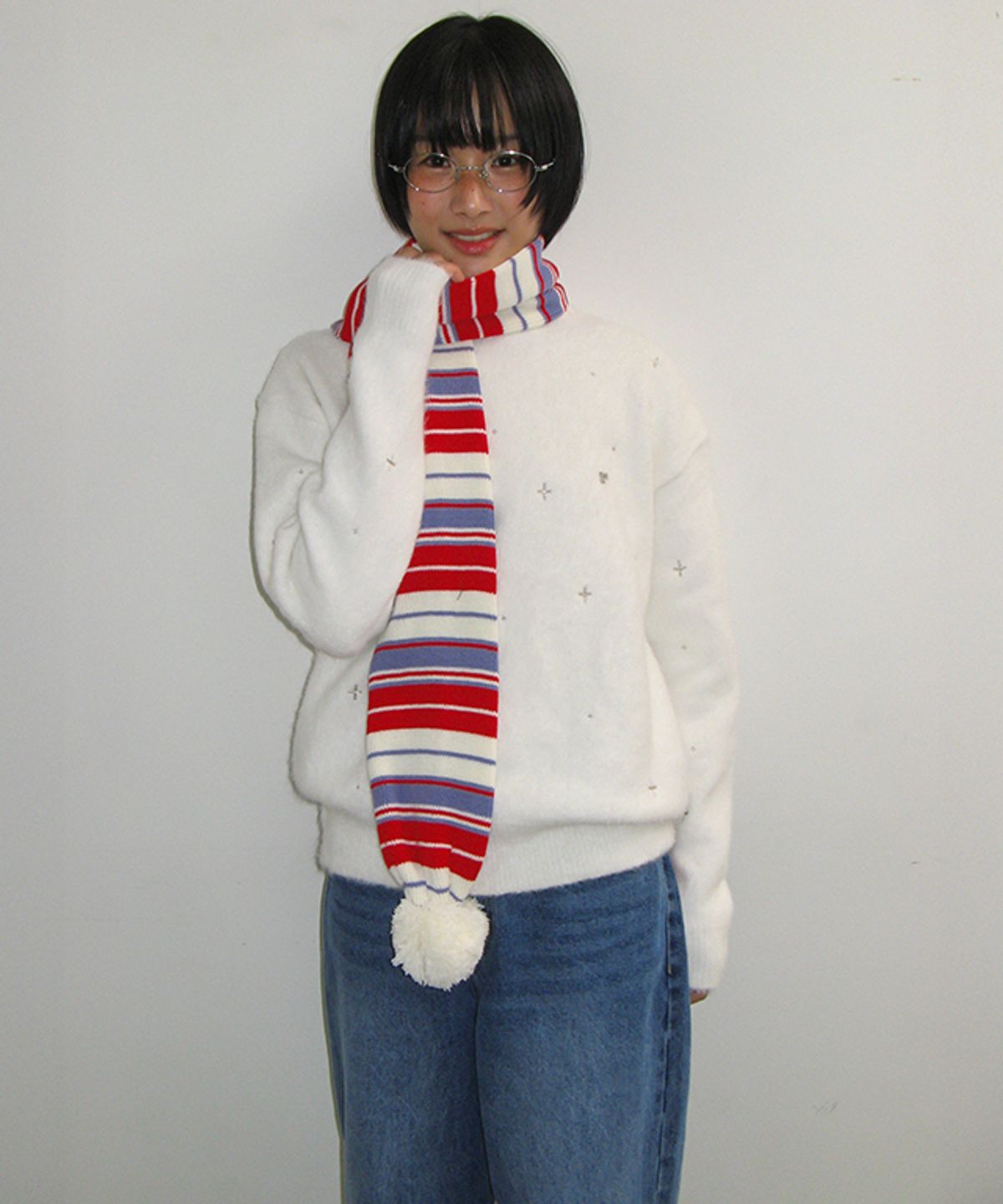 론론(RONRON) HAIRY PEARL EMBROIDERY KNIT WHITE