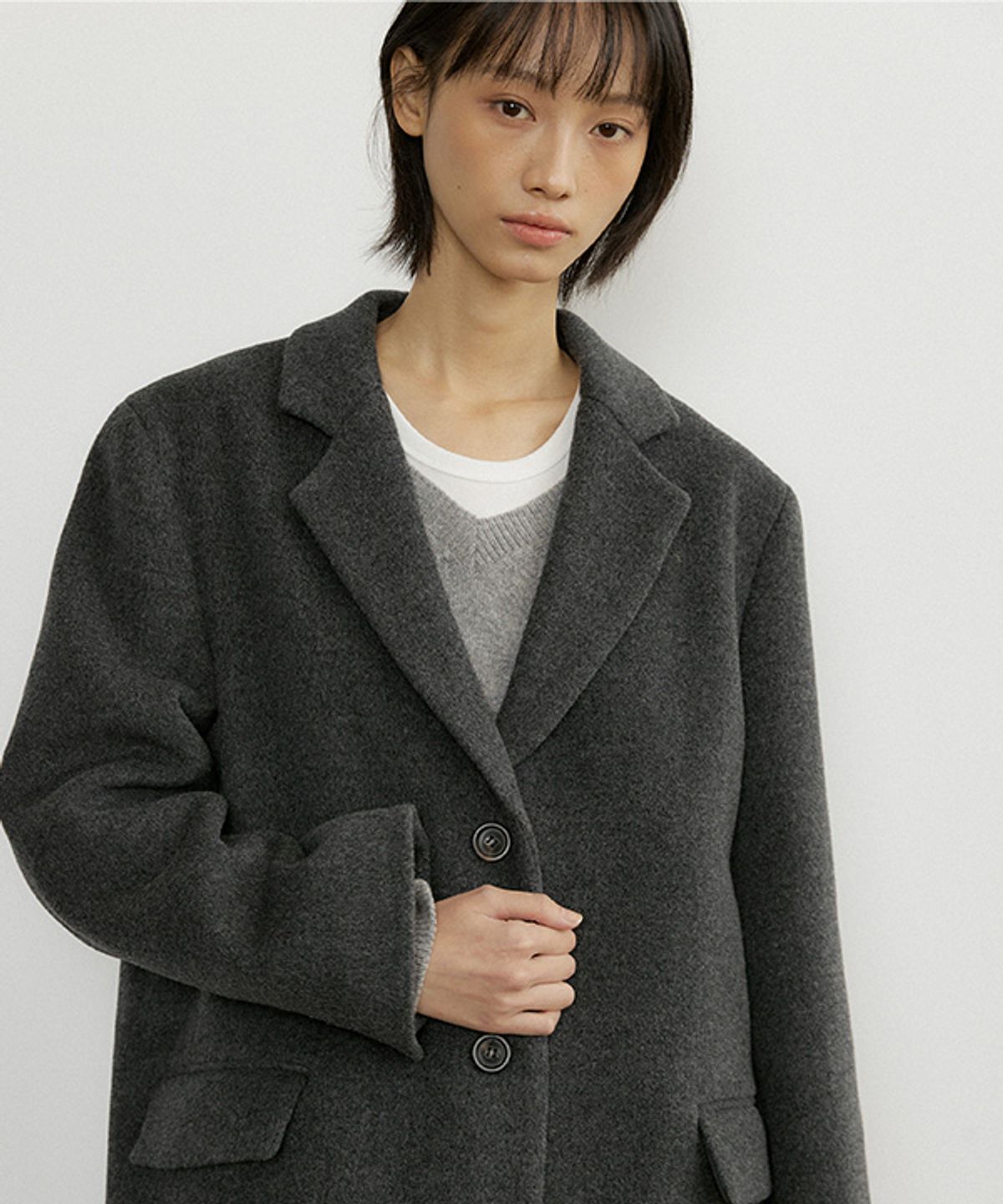 링서울(LINGSEOUL) cashmere single long coat-charcoal