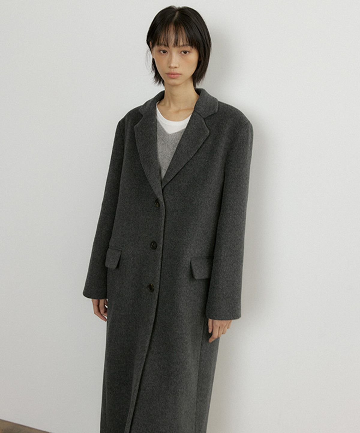 링서울(LINGSEOUL) cashmere single long coat-charcoal