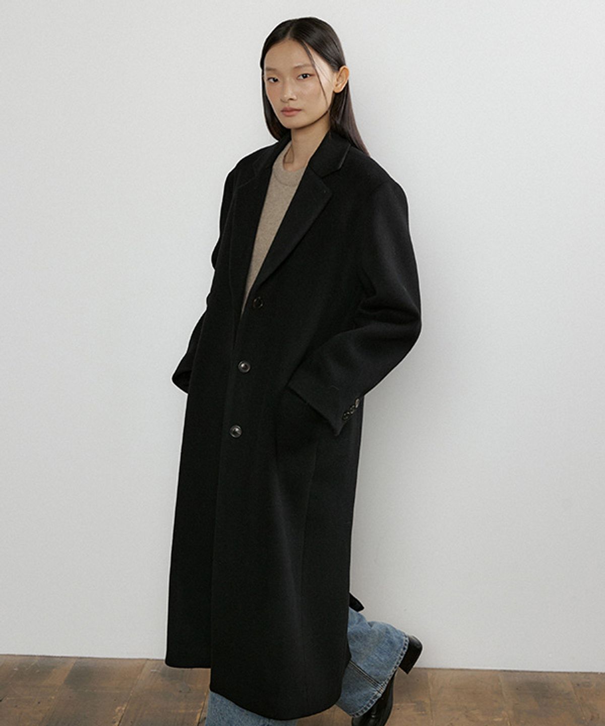 링서울(LINGSEOUL) cashmere single long coat-black