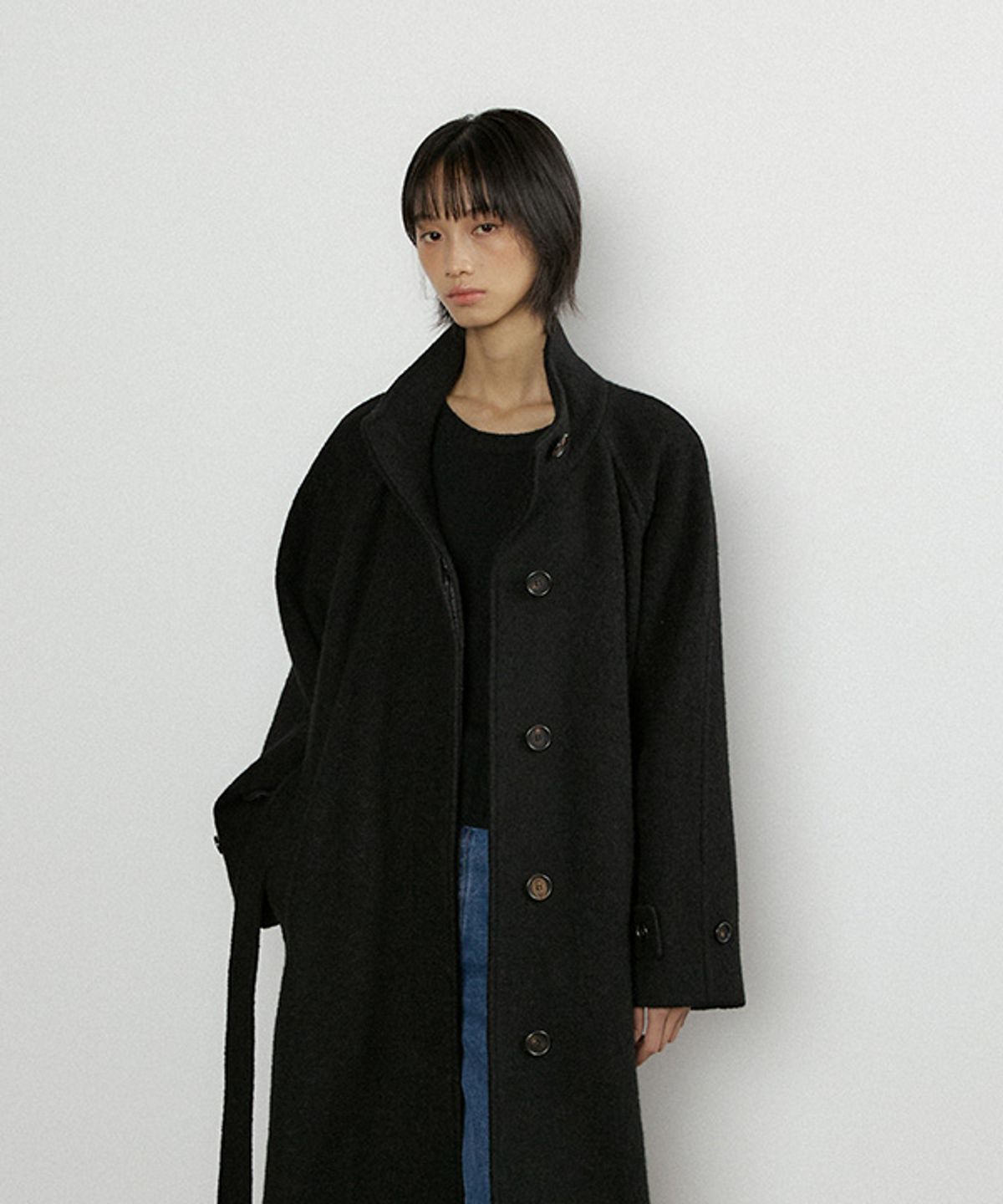 링서울(LINGSEOUL) alpaca high-neck belted long coat-black
