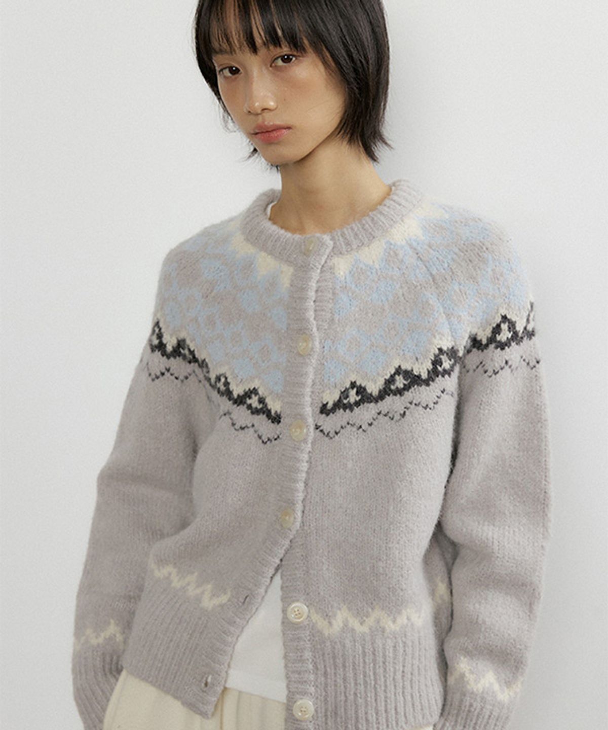 링서울(LINGSEOUL) alpaca nordic knit cardigan-light gray