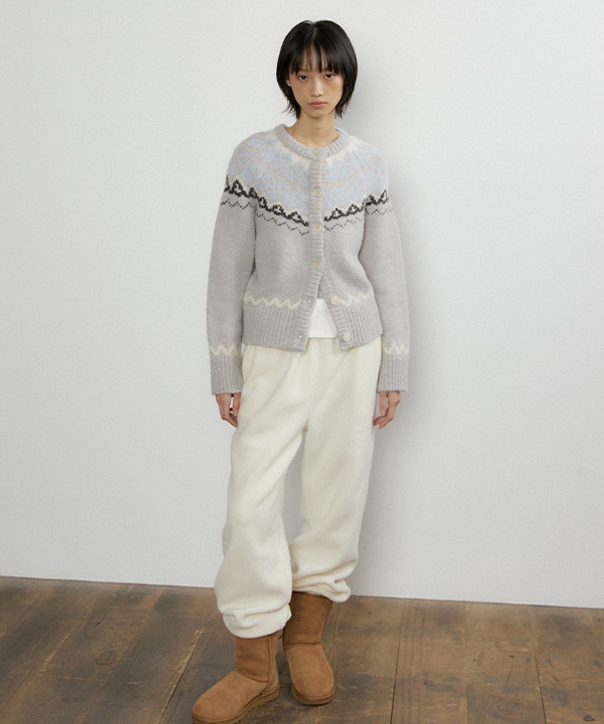 링서울(LINGSEOUL) alpaca nordic knit cardigan-light gray