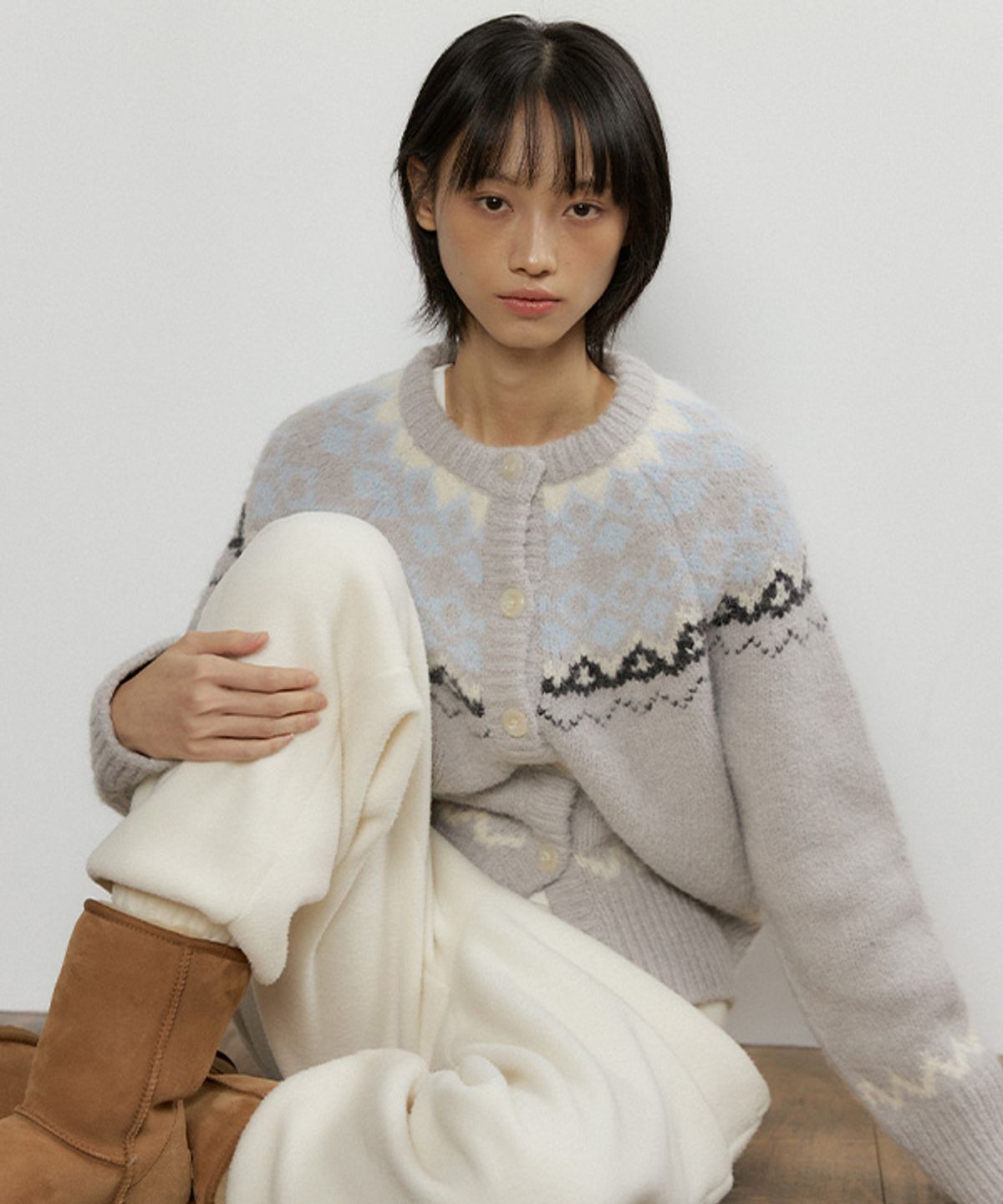 링서울(LINGSEOUL) alpaca nordic knit cardigan-light gray