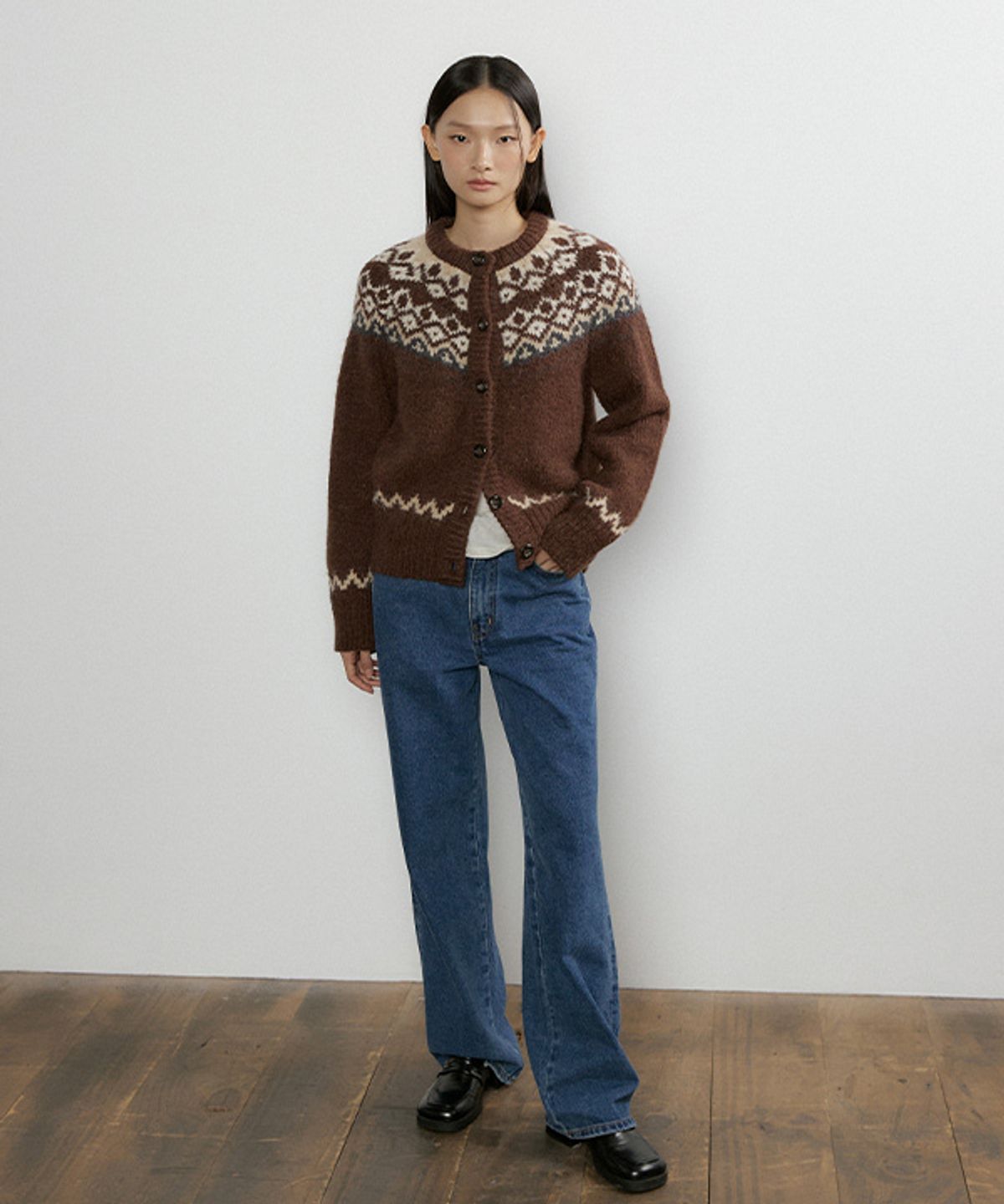 링서울(LINGSEOUL) alpaca nordic knit cardigan-brown