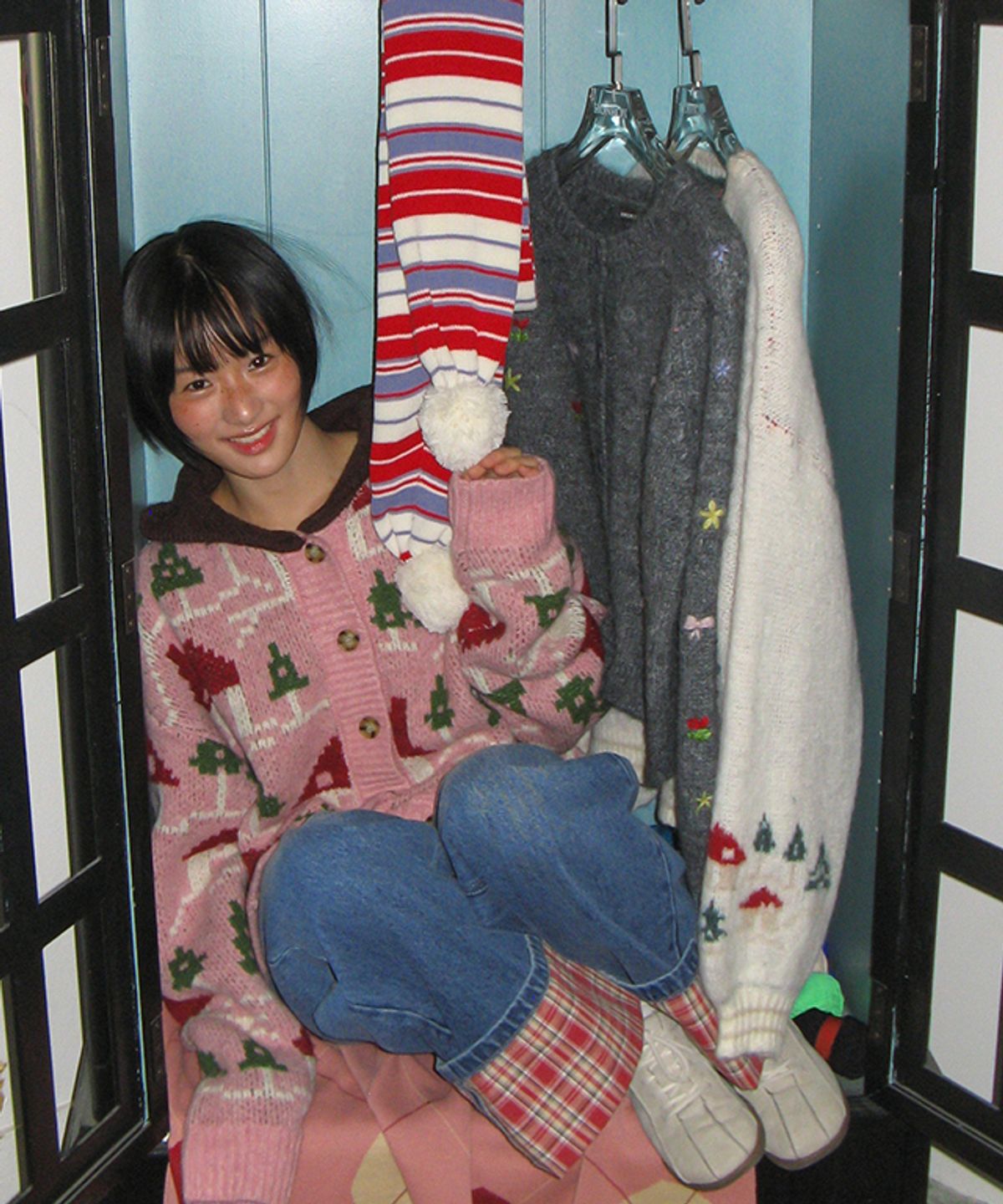 론론(RONRON) HOUSE JACQUARD HOODED KNIT CARDIGAN PINK