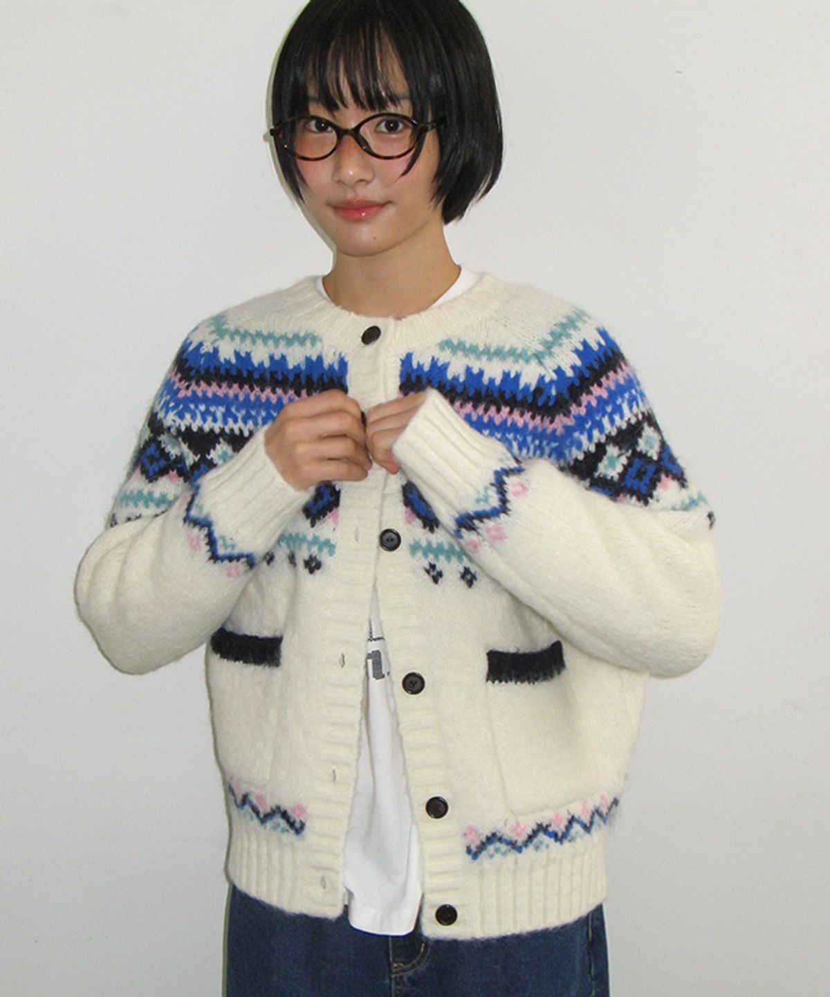 론론(RONRON) NORDIC FAIR ISLE KNIT CARDIGAN IVORY
