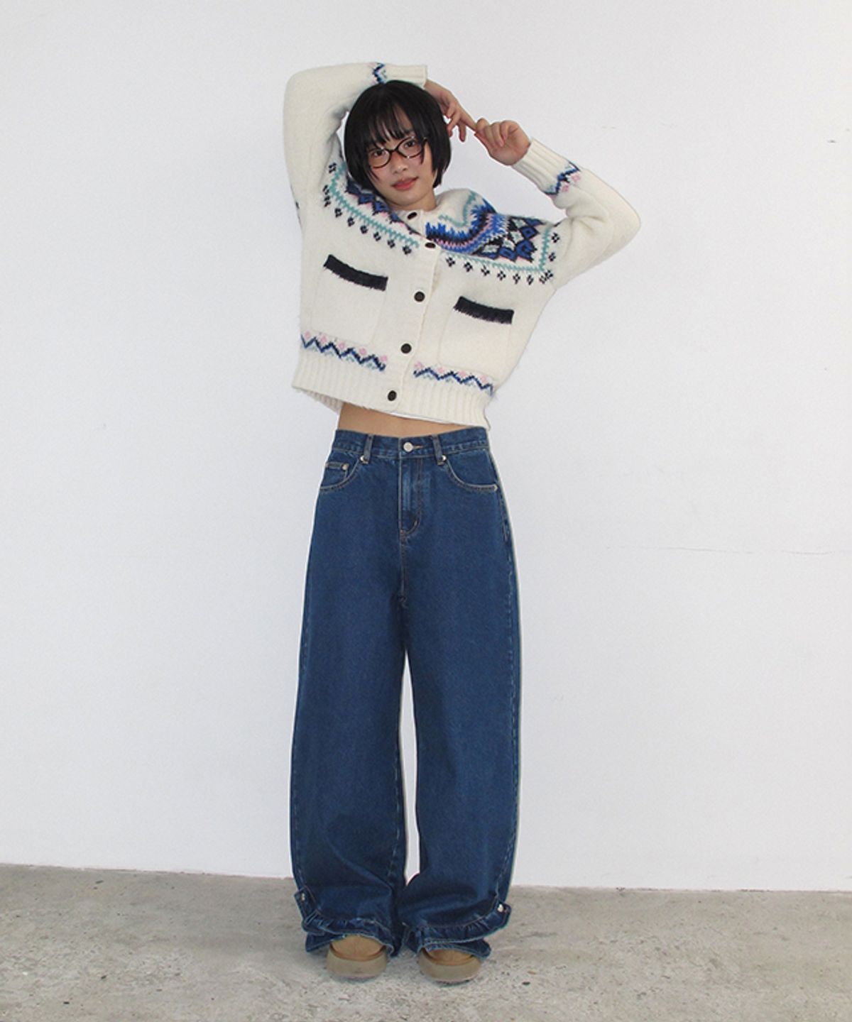 론론(RONRON) NORDIC FAIR ISLE KNIT CARDIGAN IVORY