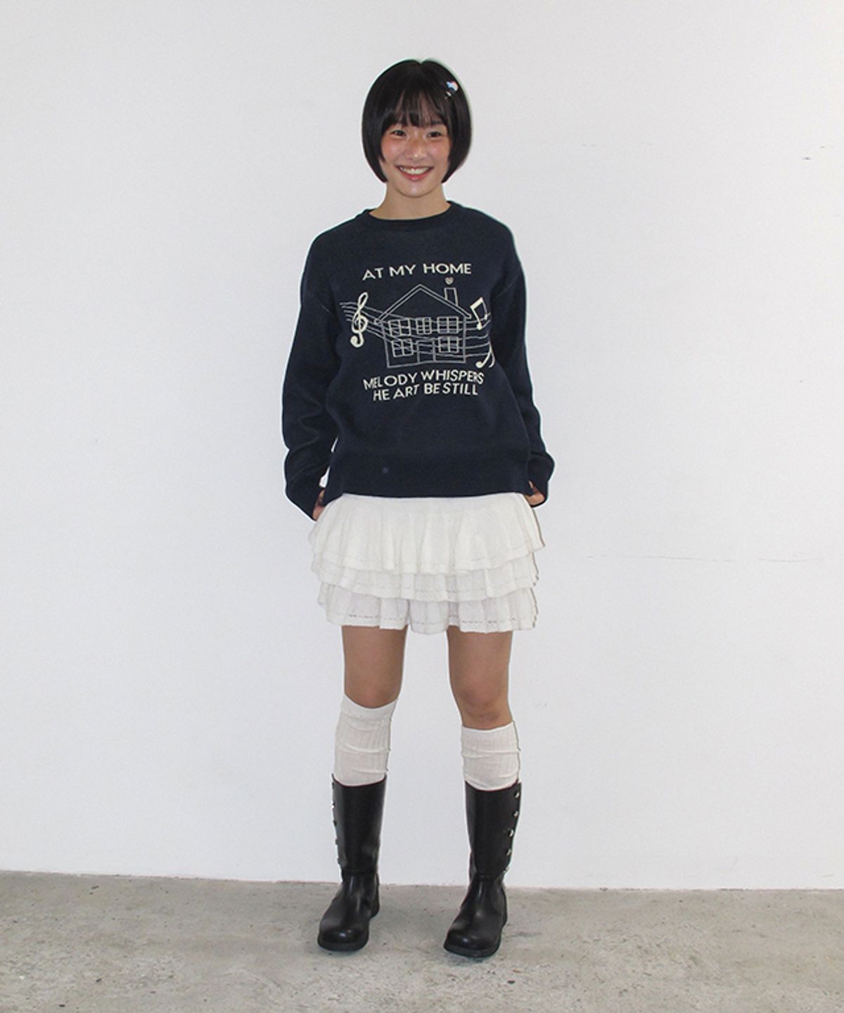 론론(RONRON) MELODY HOUSE KNIT PULLOVER NAVY