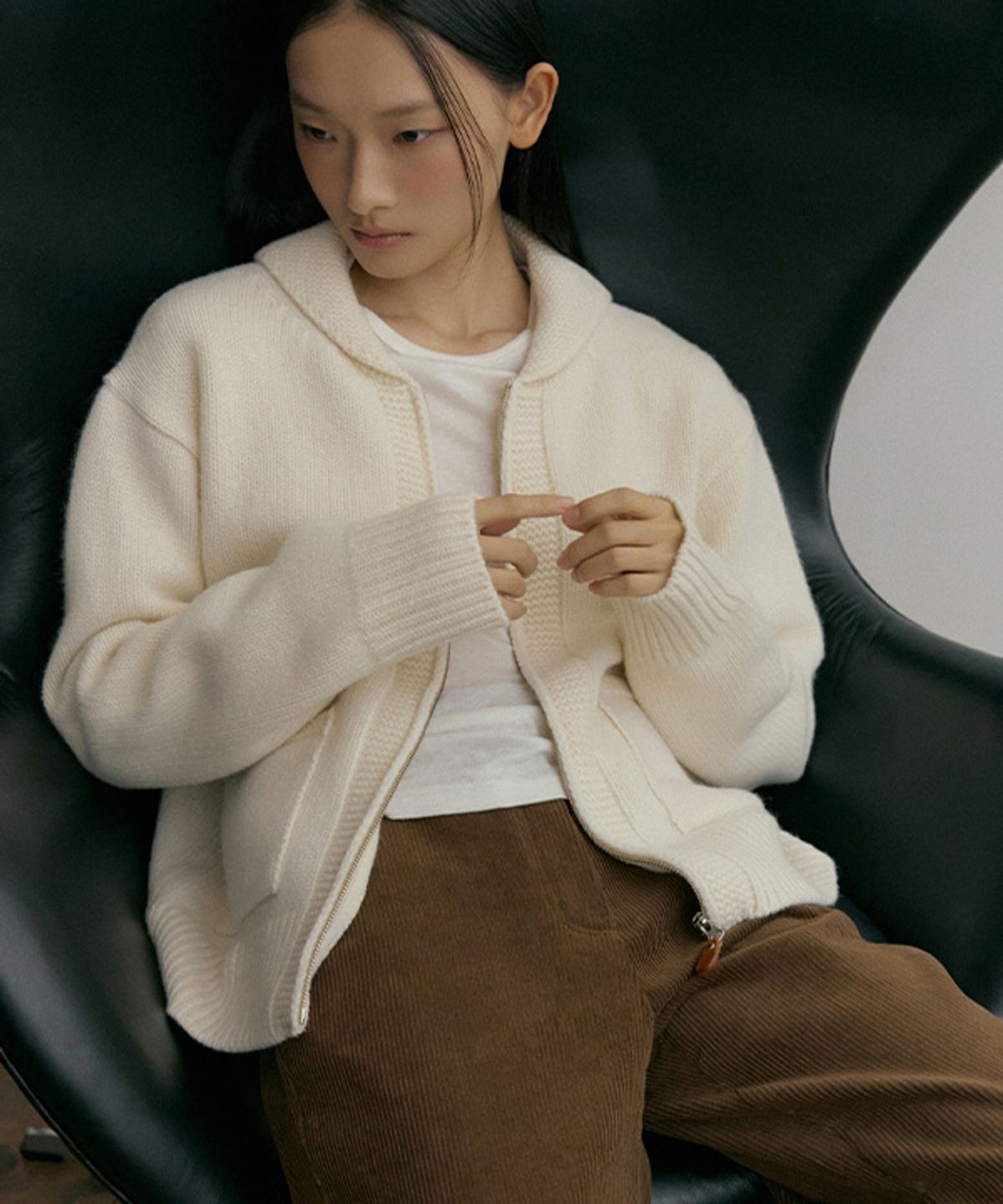 링서울(LINGSEOUL) merino wool knit zip-up-cream