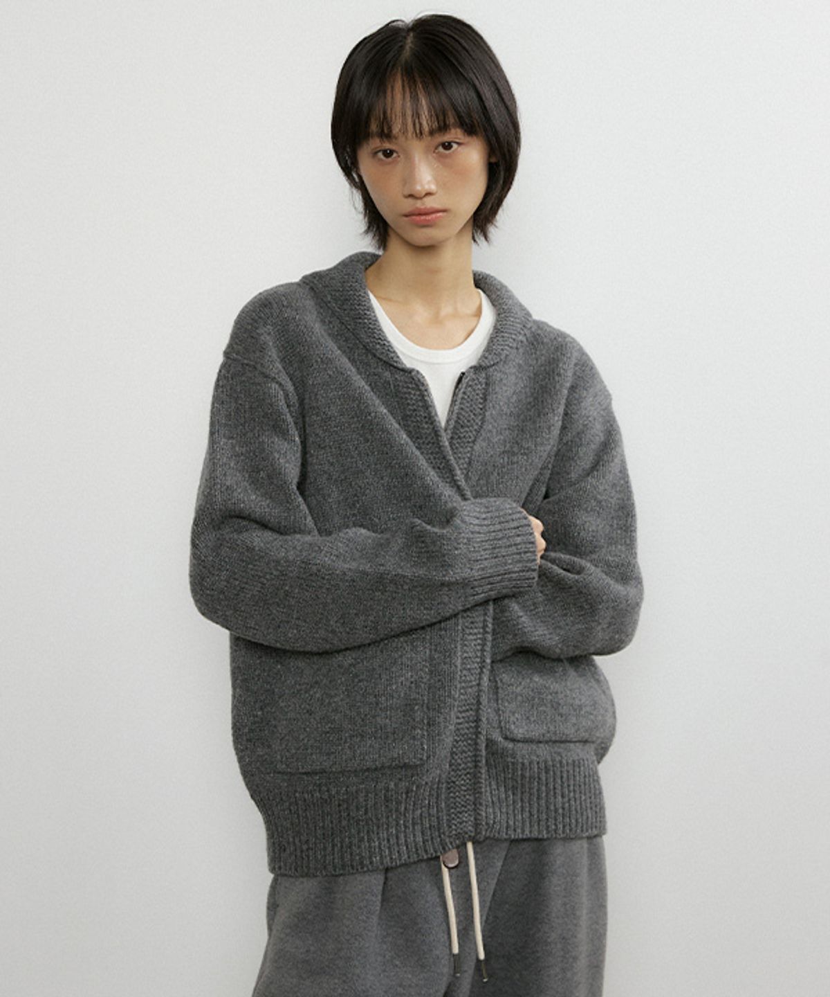 링서울(LINGSEOUL) merino wool knit zip-up-charcoal