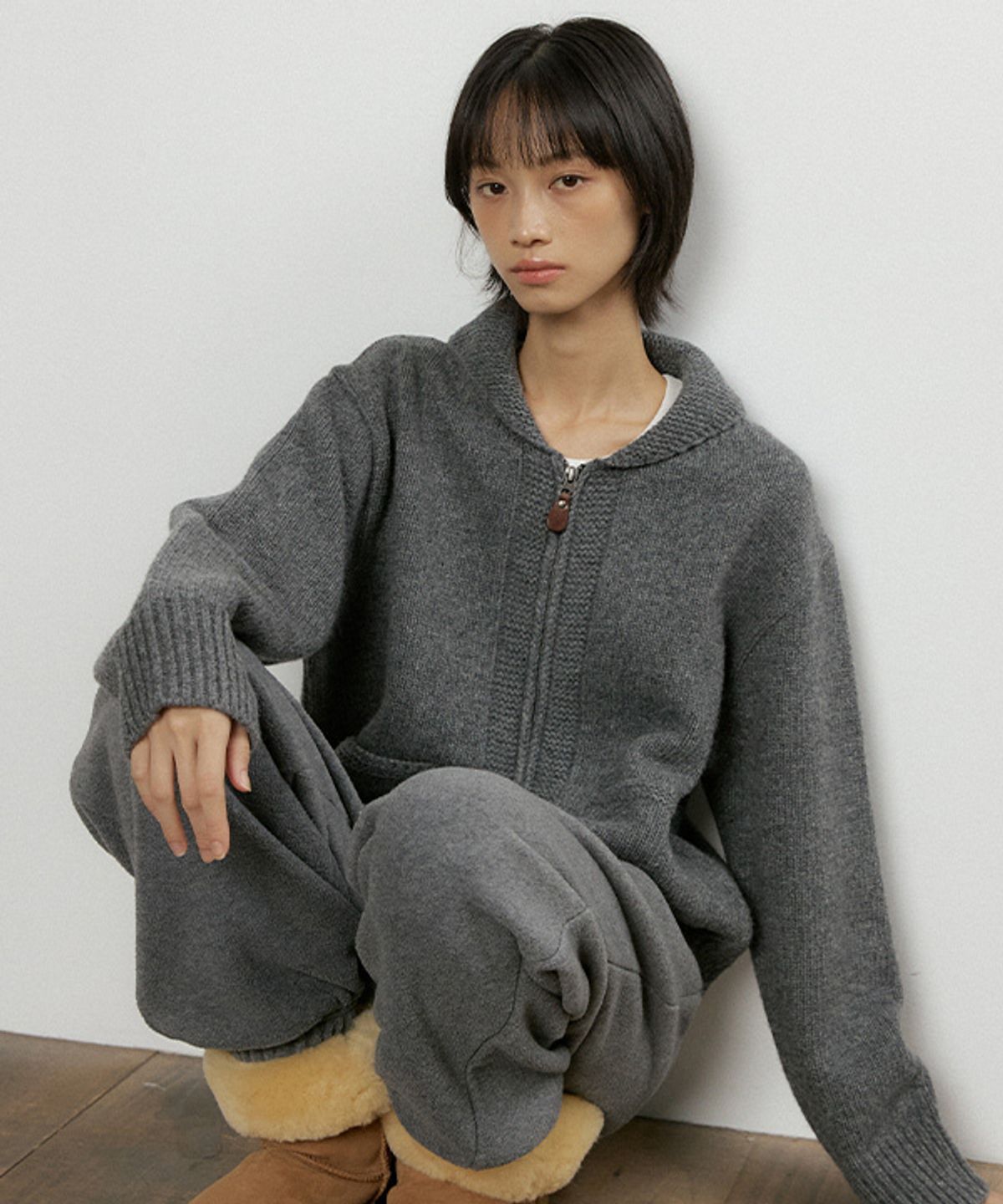 링서울(LINGSEOUL) merino wool knit zip-up-charcoal