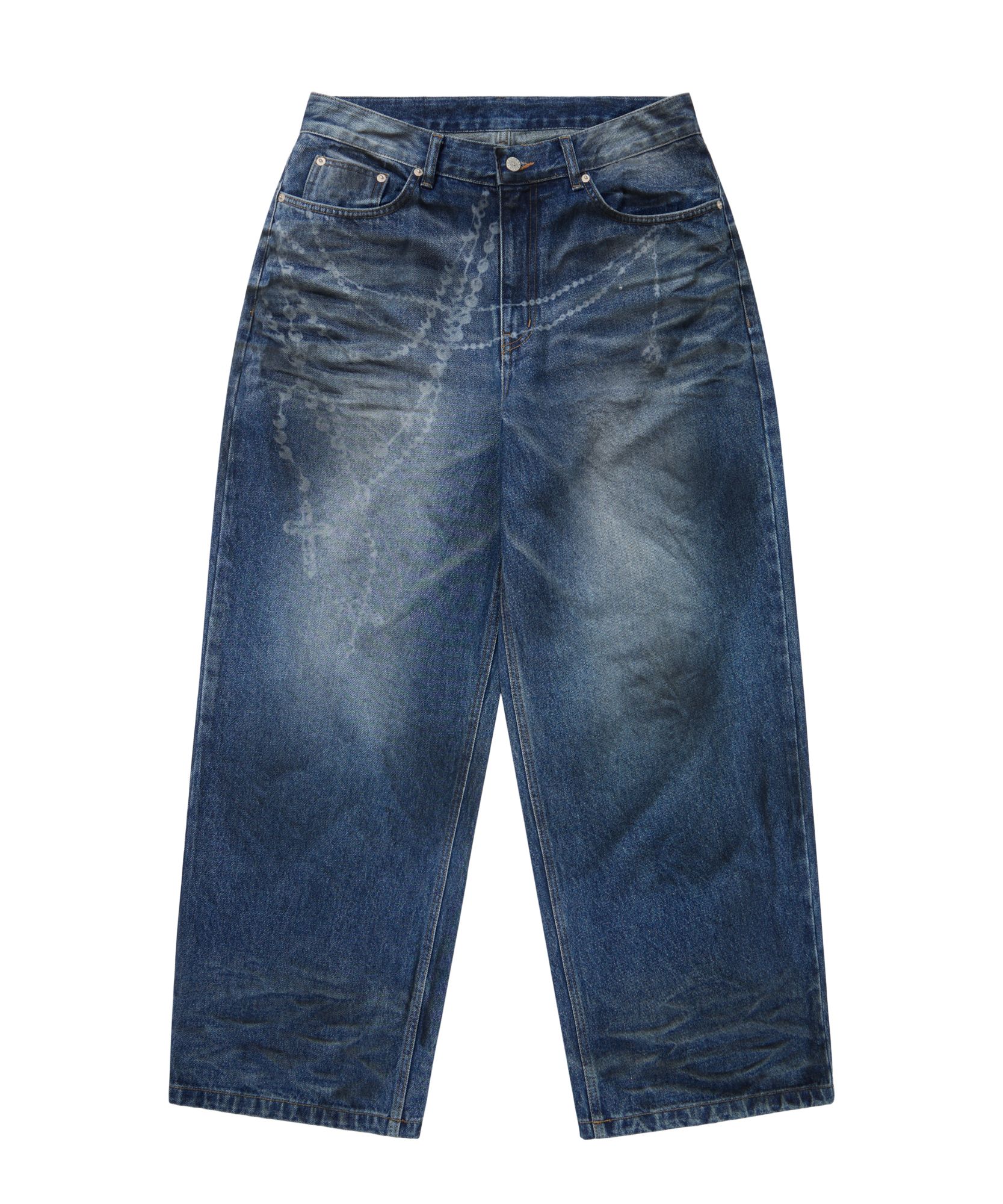 MUSINSA公式 | AAKAM Chain Graphic Denim Pants (Blue)