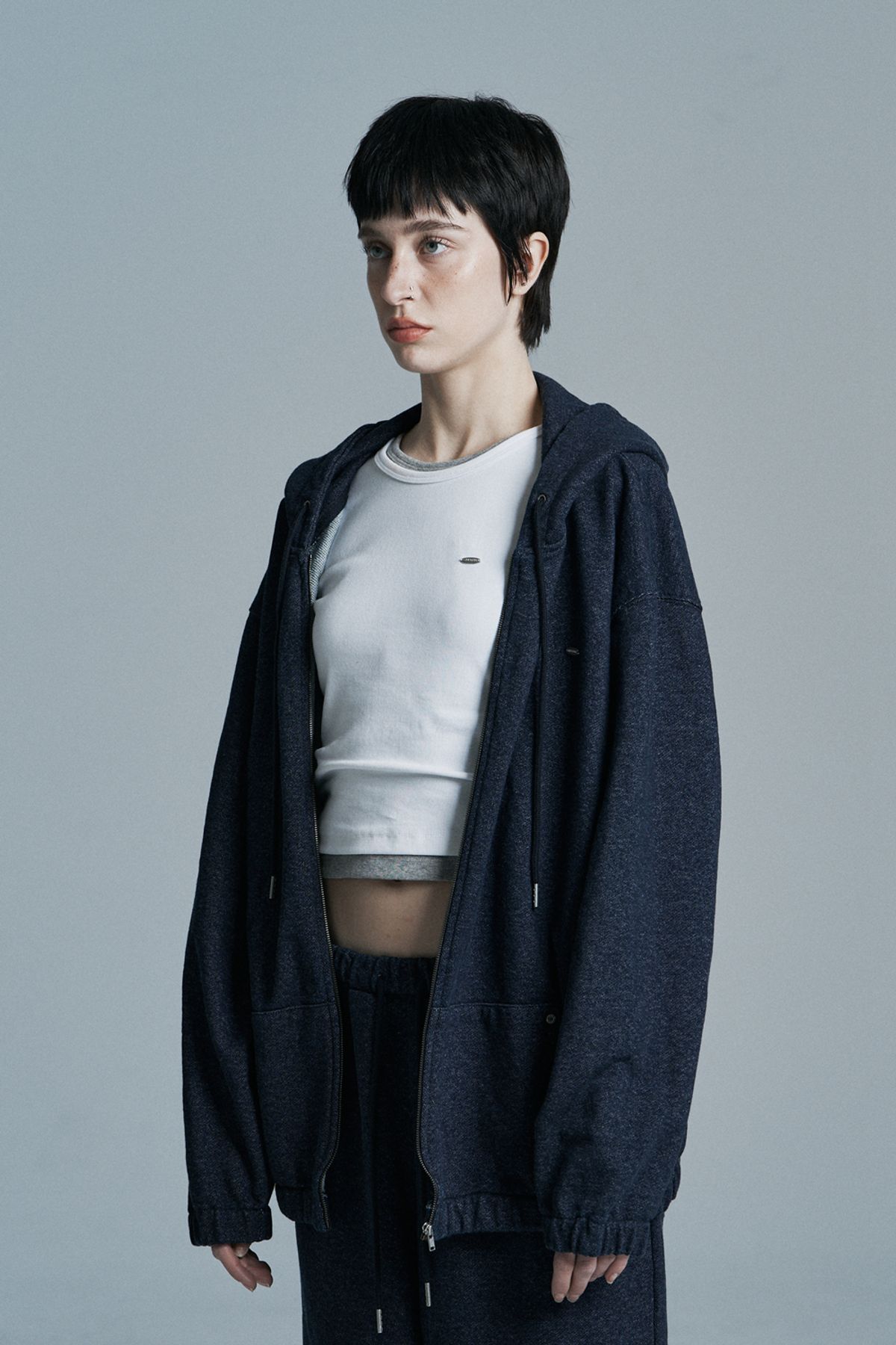 시너진(SYNERJYN) INDIGO OVERSIZED DENIM ZIP UP BLUE