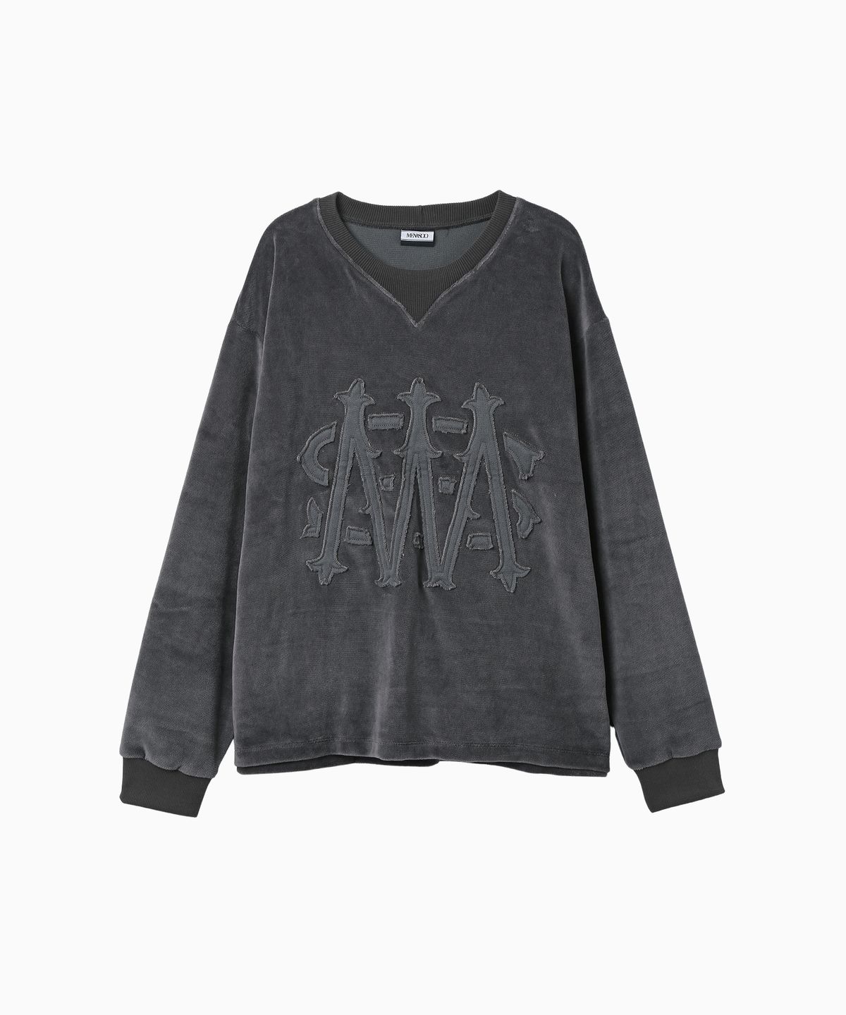 미나수(MENASOO) Applique Velour Sweatshirt_Charcoal