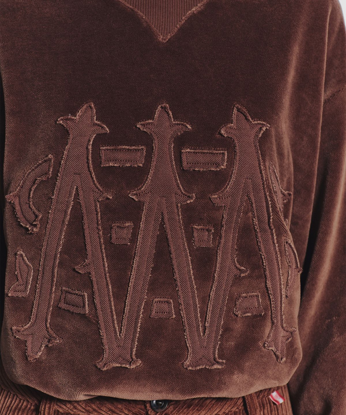 미나수(MENASOO) Applique Velour Sweatshirt_Brown