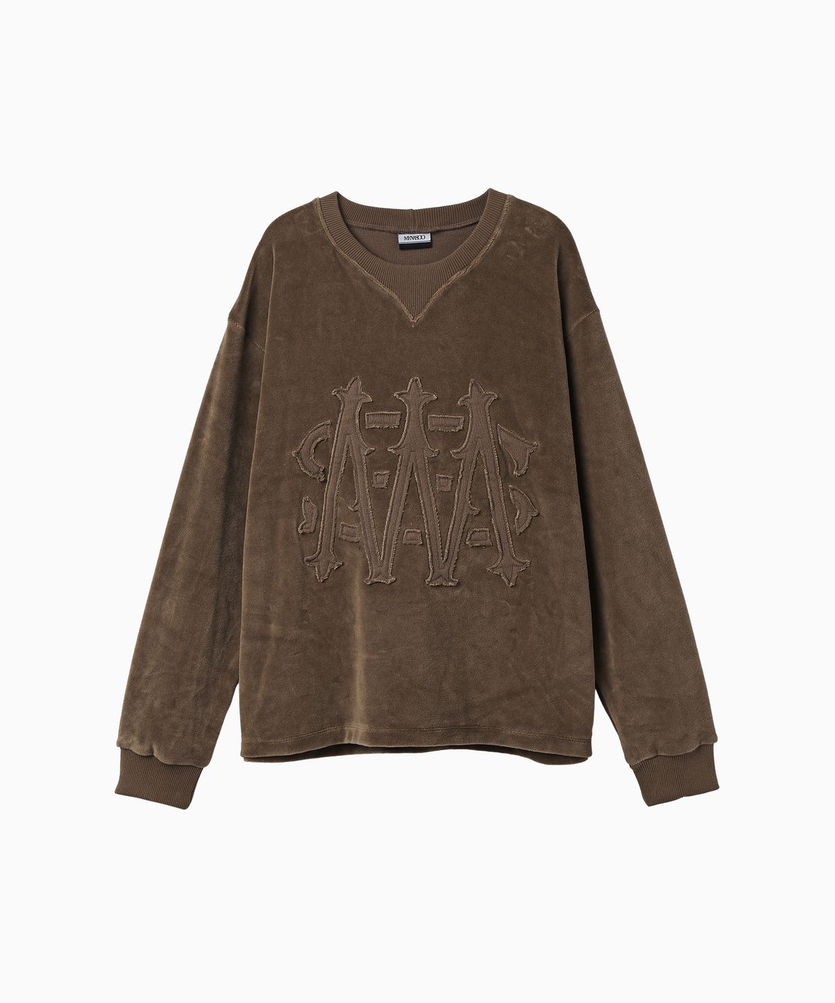미나수(MENASOO) Applique Velour Sweatshirt_Brown