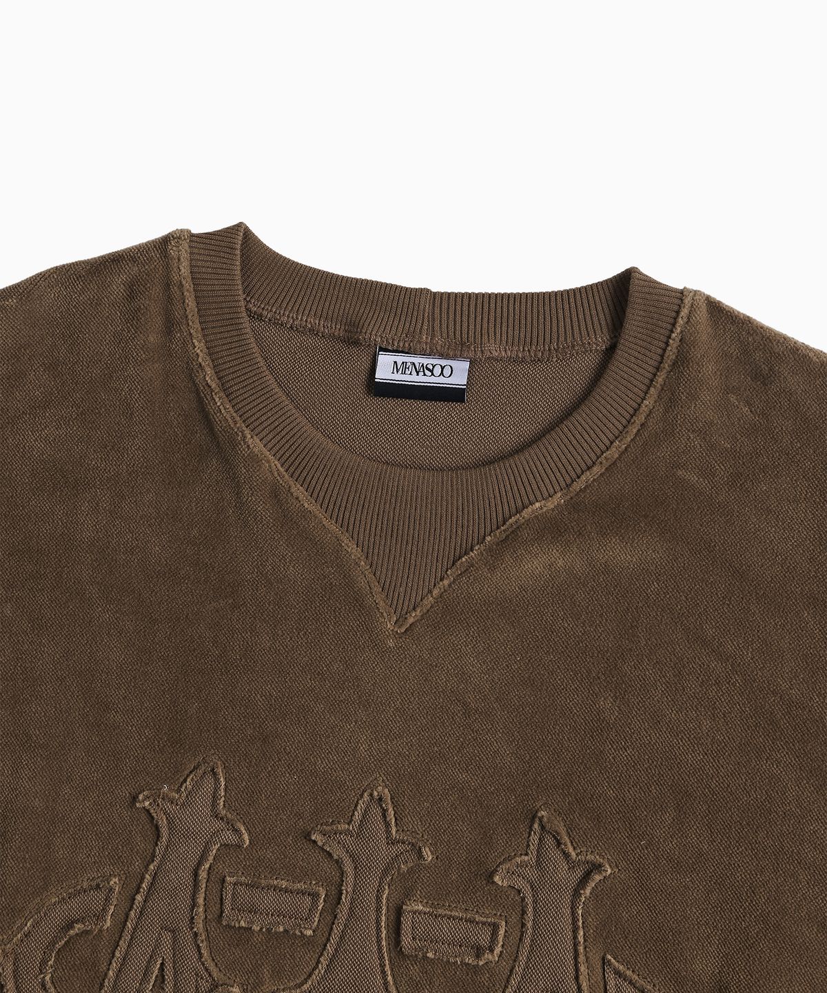 미나수(MENASOO) Applique Velour Sweatshirt_Brown