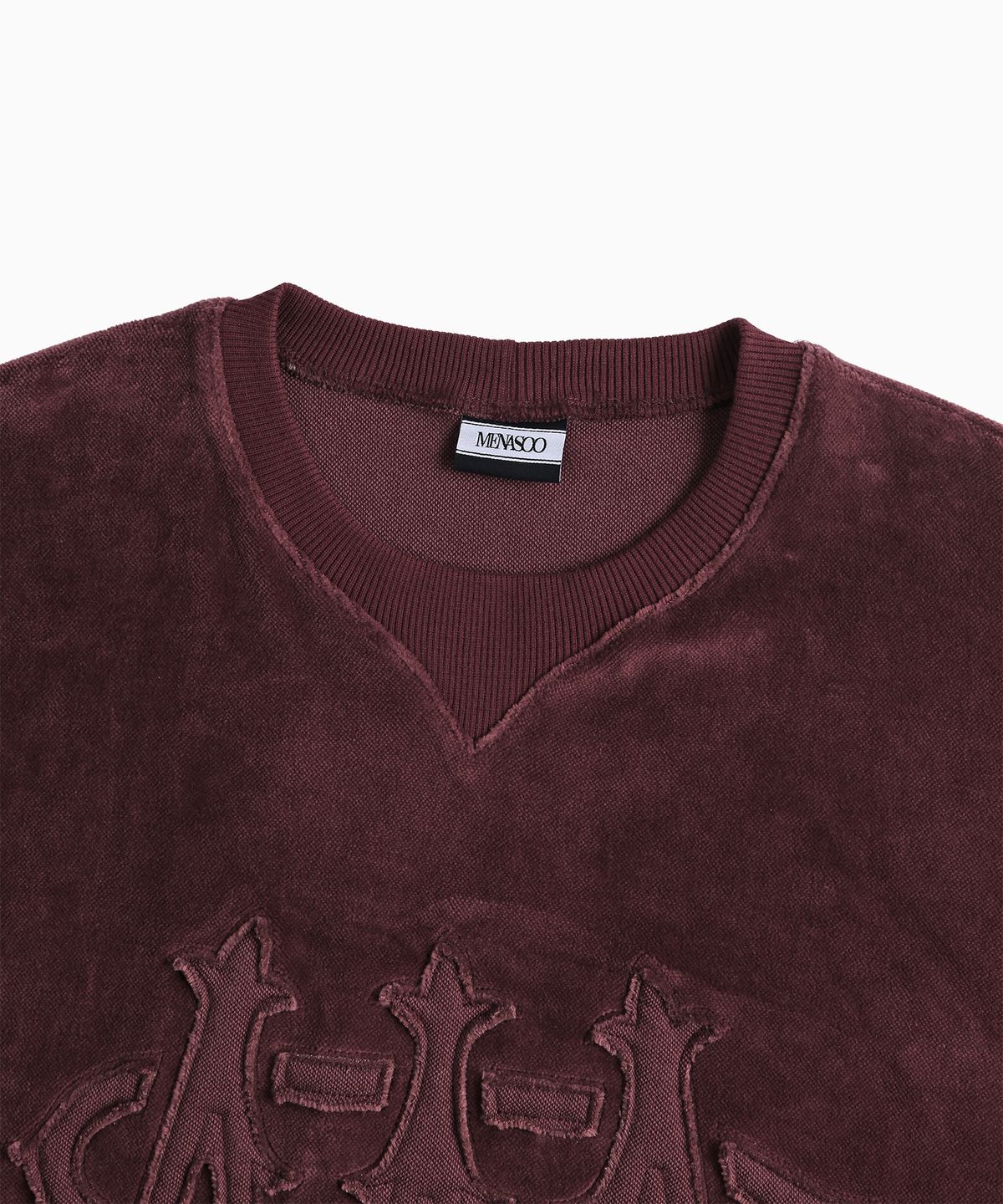 미나수(MENASOO) Applique Velour Sweatshirt_Burgundy