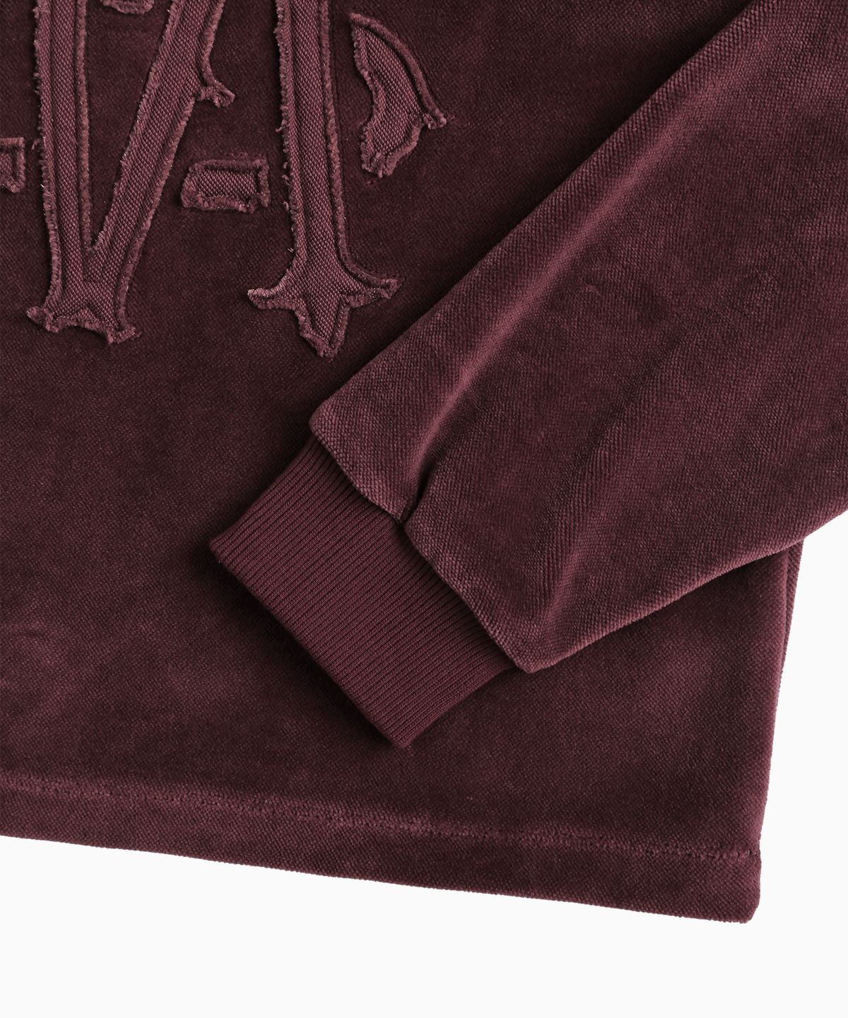 미나수(MENASOO) Applique Velour Sweatshirt_Burgundy