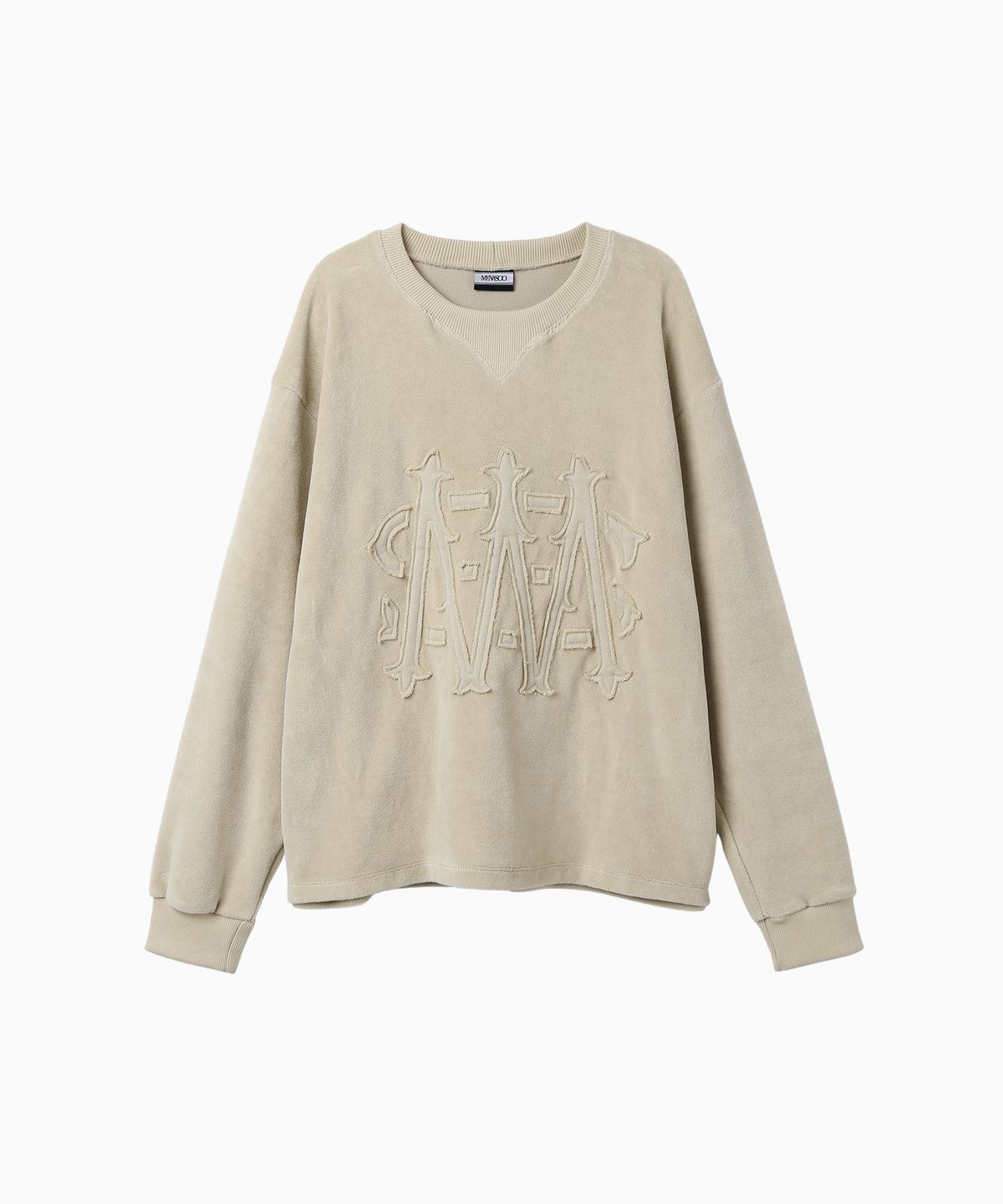미나수(MENASOO) Applique Velour Sweatshirt_Beige