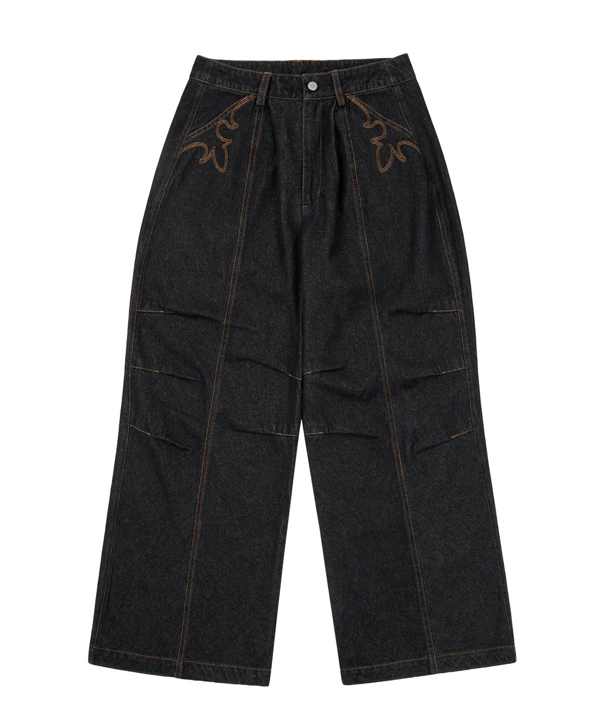 아캄(AAKAM) Knee Pin-Tuck Western Denim Pants (Black)