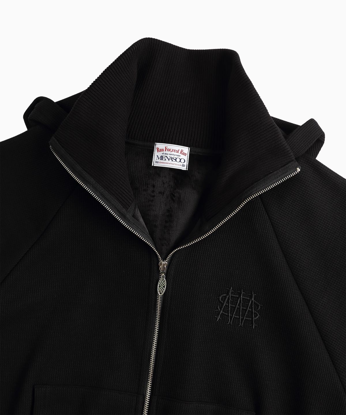 미나수(MENASOO) Waffle Mink Daily Hooded Zip Up_Black
