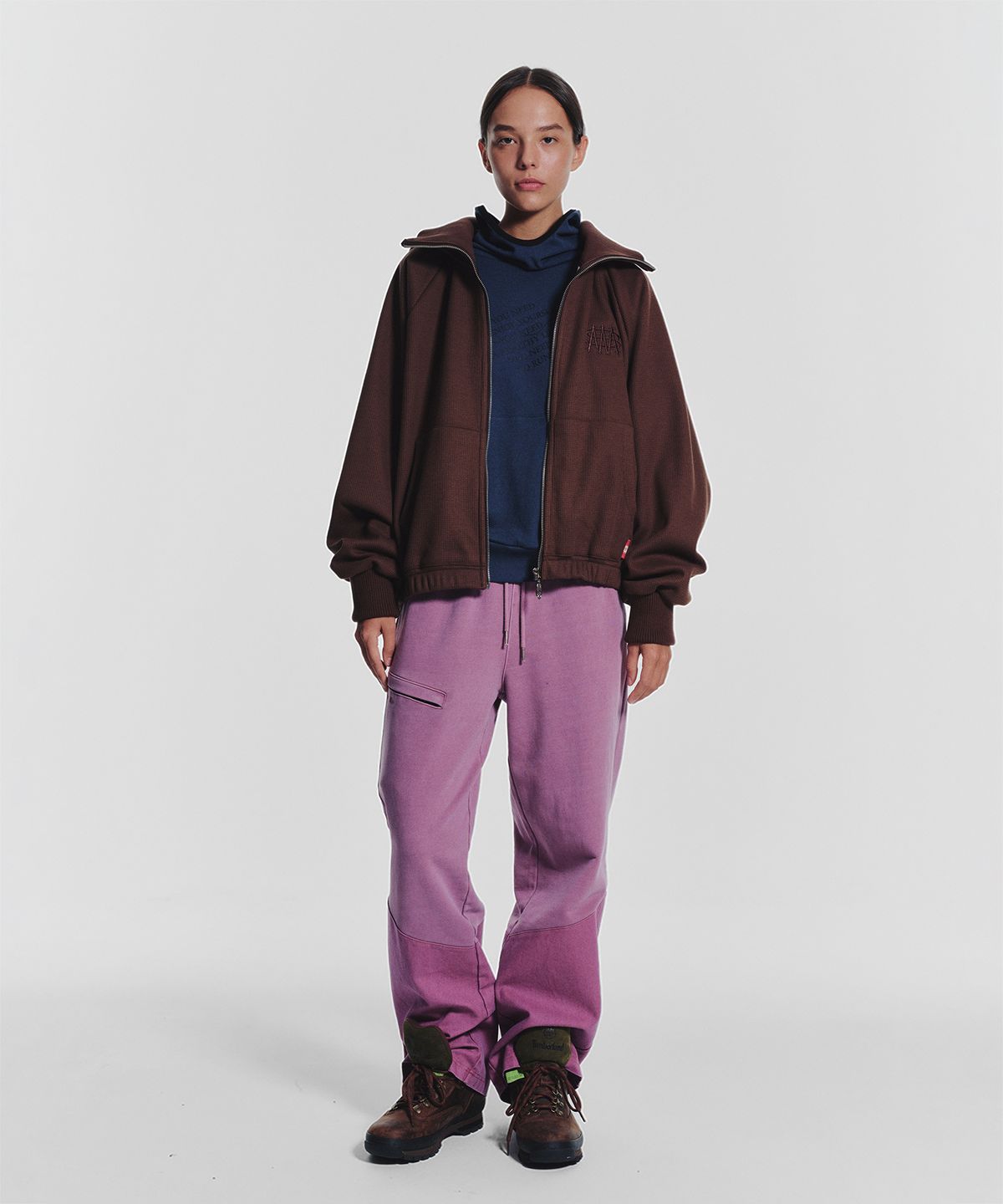 미나수(MENASOO) Waffle Mink Daily Hooded Zip Up_Brown