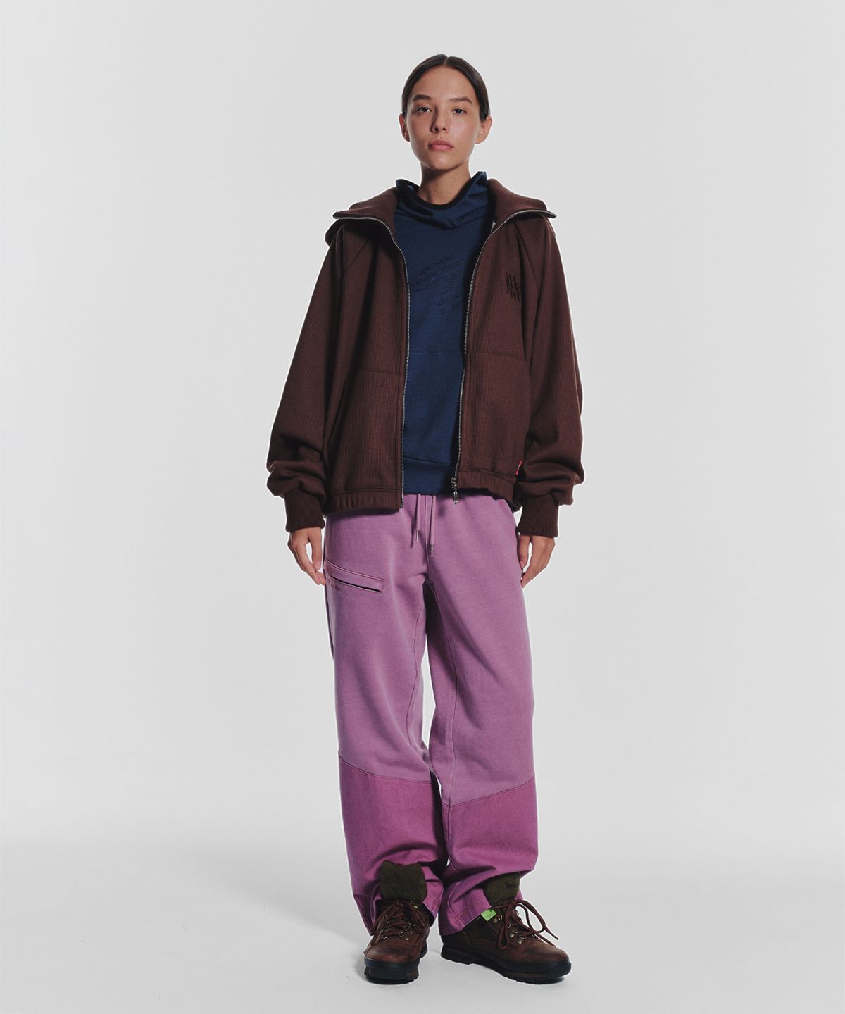 미나수(MENASOO) Waffle Mink Daily Hooded Zip Up_Brown