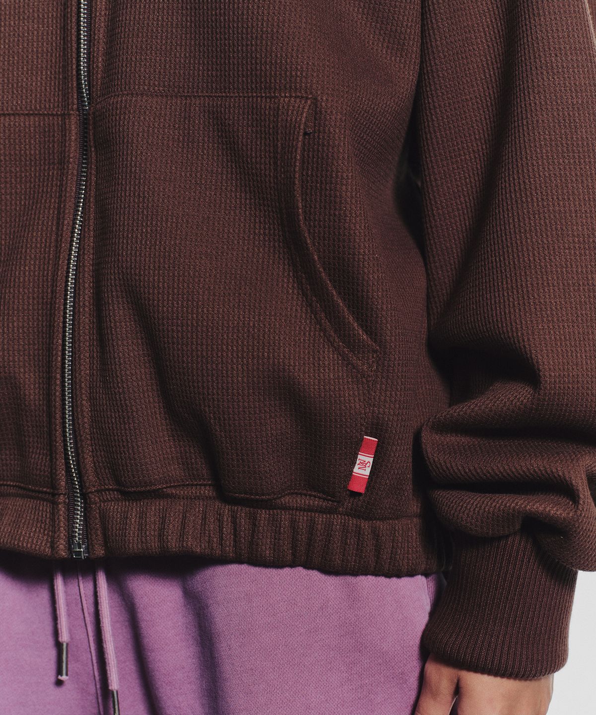 미나수(MENASOO) Waffle Mink Daily Hooded Zip Up_Brown