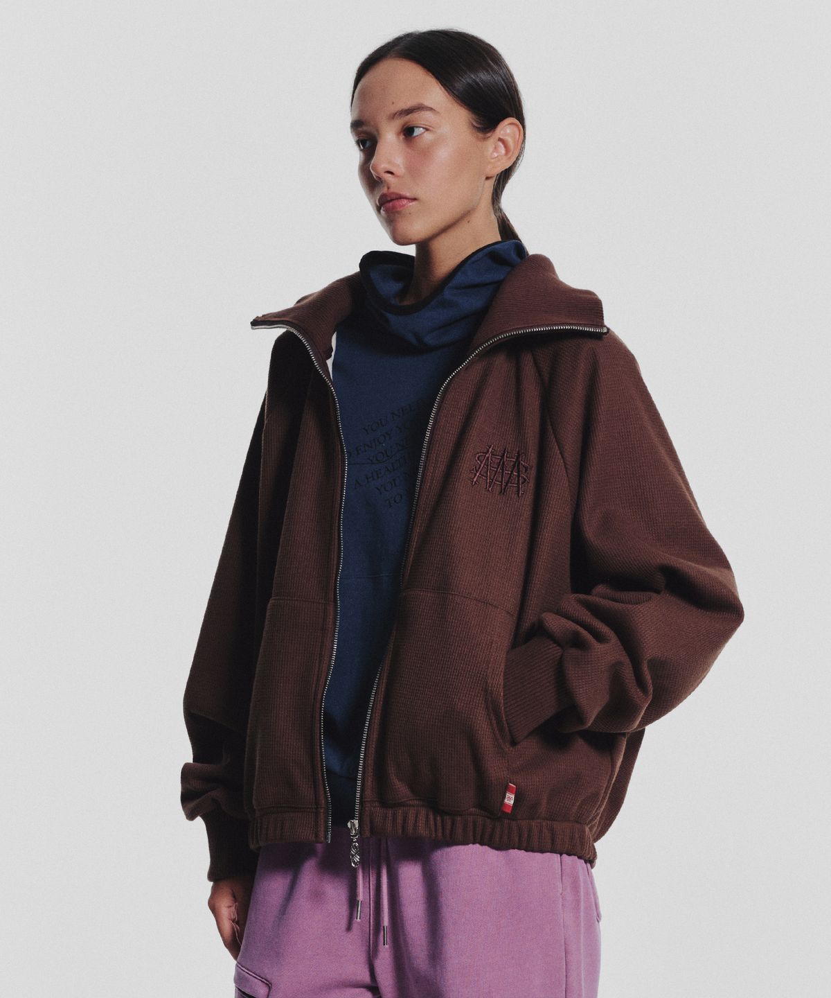 미나수(MENASOO) Waffle Mink Daily Hooded Zip Up_Brown
