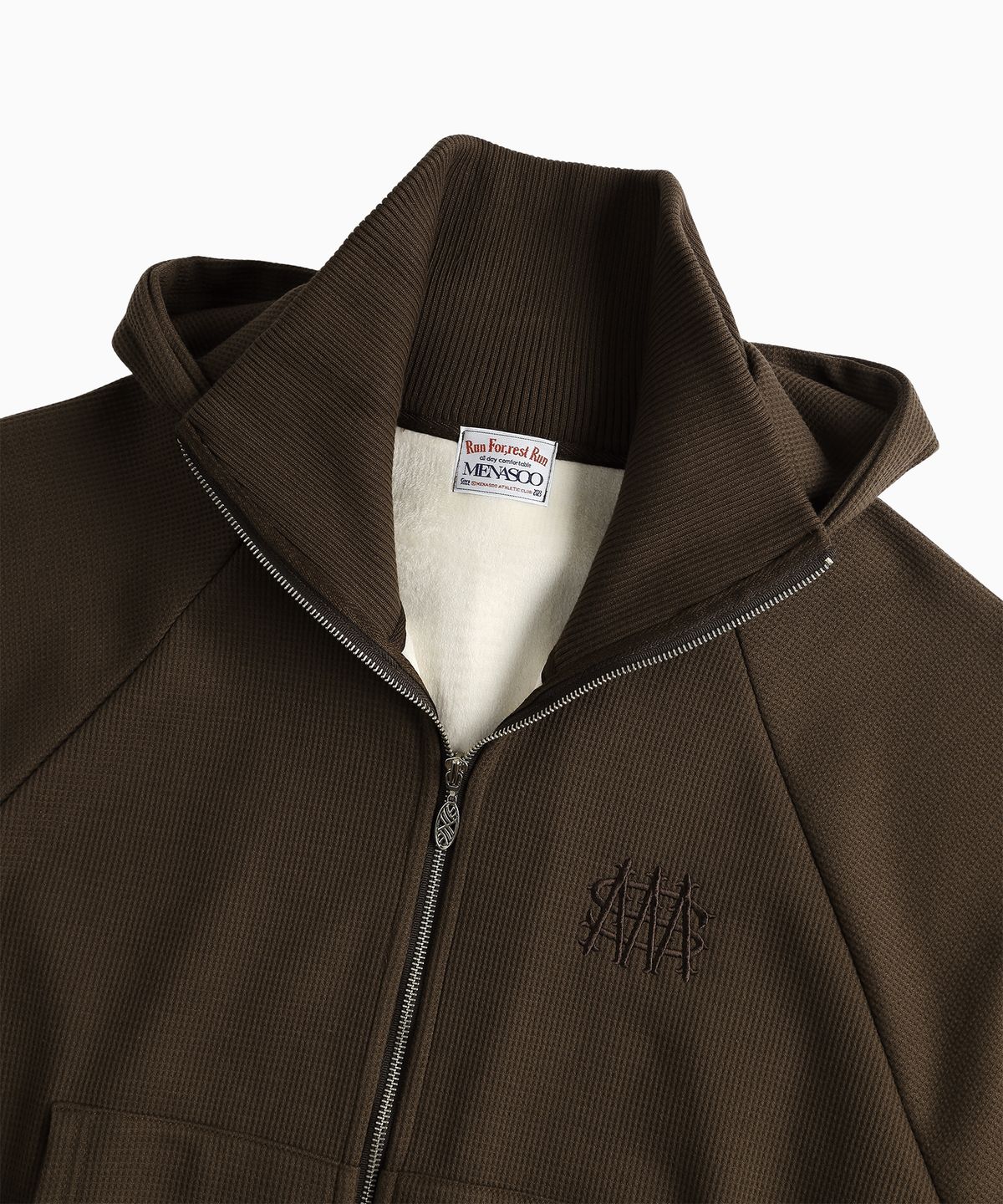 미나수(MENASOO) Waffle Mink Daily Hooded Zip Up_Brown