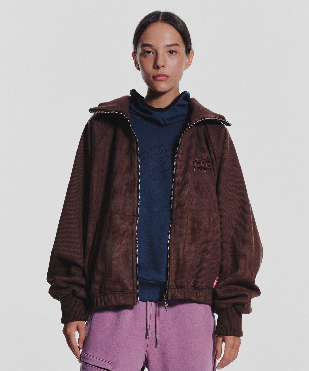 미나수(MENASOO) Waffle Mink Daily Hooded Zip Up_Brown