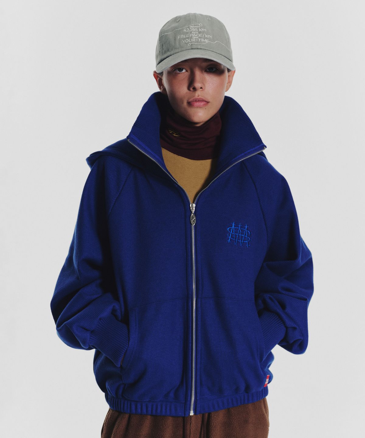 미나수(MENASOO) Waffle Mink Daily Hooded Zip Up_Blue