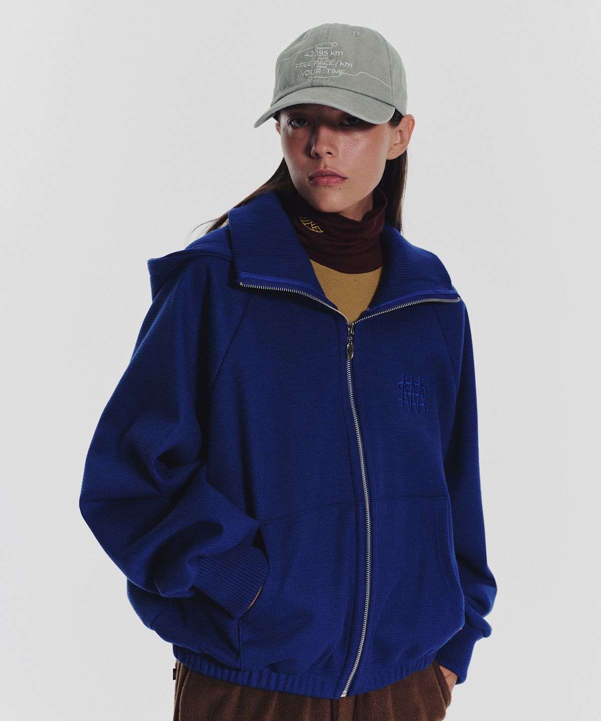 미나수(MENASOO) Waffle Mink Daily Hooded Zip Up_Blue