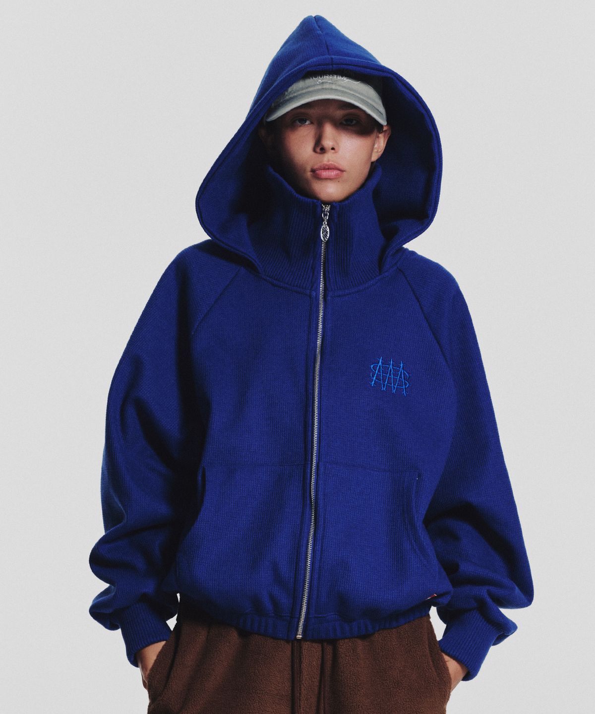미나수(MENASOO) Waffle Mink Daily Hooded Zip Up_Blue